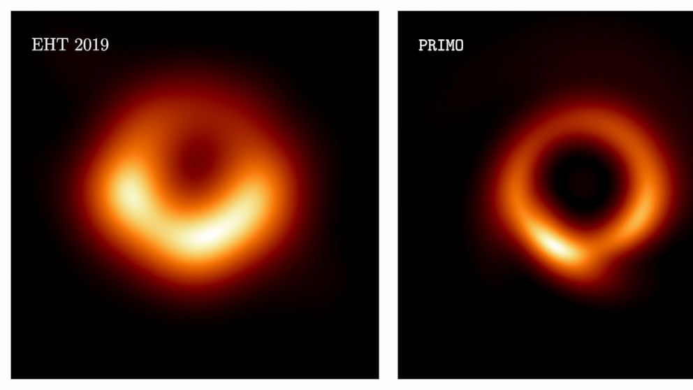 AI technology enhances the initial image of a black hole
