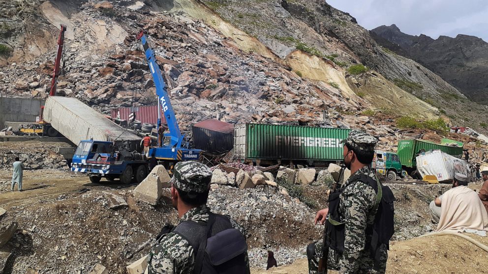 Trucks buried in a massive landslide in northwest Pakistan