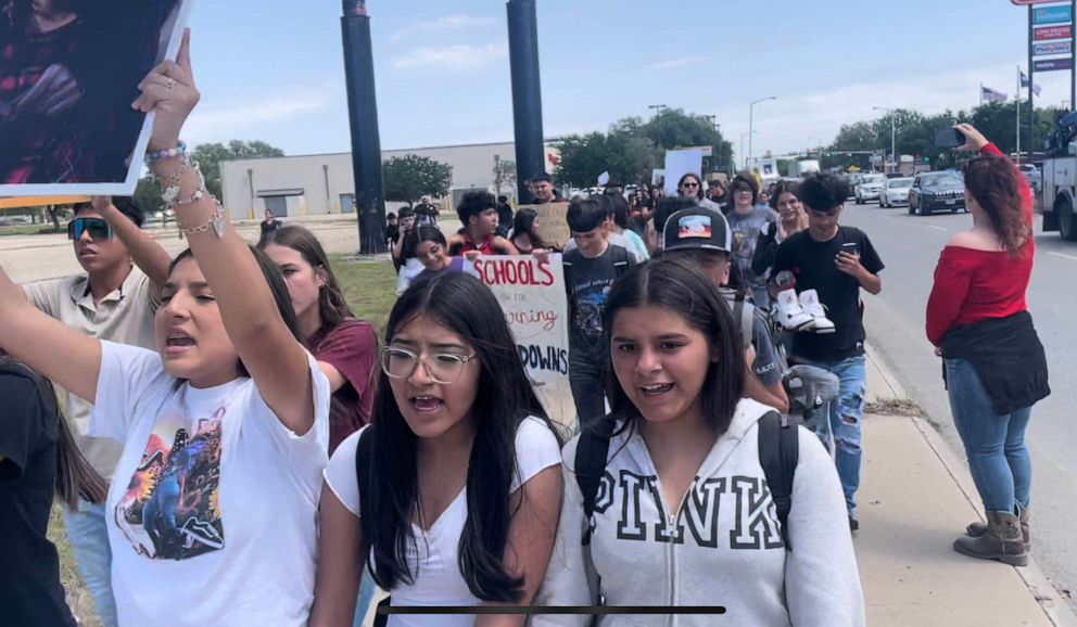 Uvalde students stage a walkout to demonstrate against gun violence