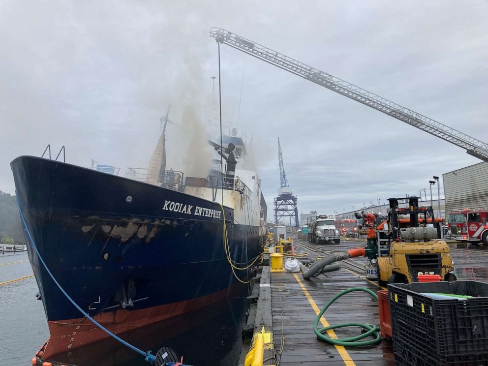 Vessel carrying freon catches fire, prompting temporary shelter-in-place order