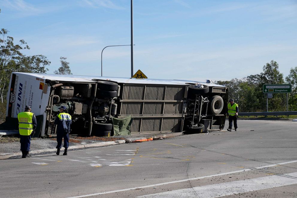 10 killed as wedding guest bus rolls over in Australia, driver charged