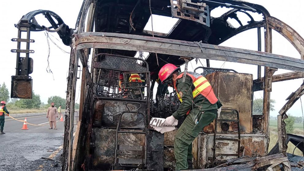 Tragic Incident in Pakistan: 18 Dead and 13 Injured as Bus Collides with Van, Resulting in Engulfing Flames