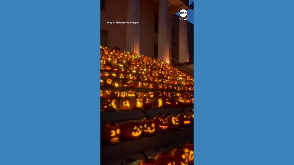 Transylvania University in Kentucky adorned with a stunning display of hundreds of jack-o'-lanterns