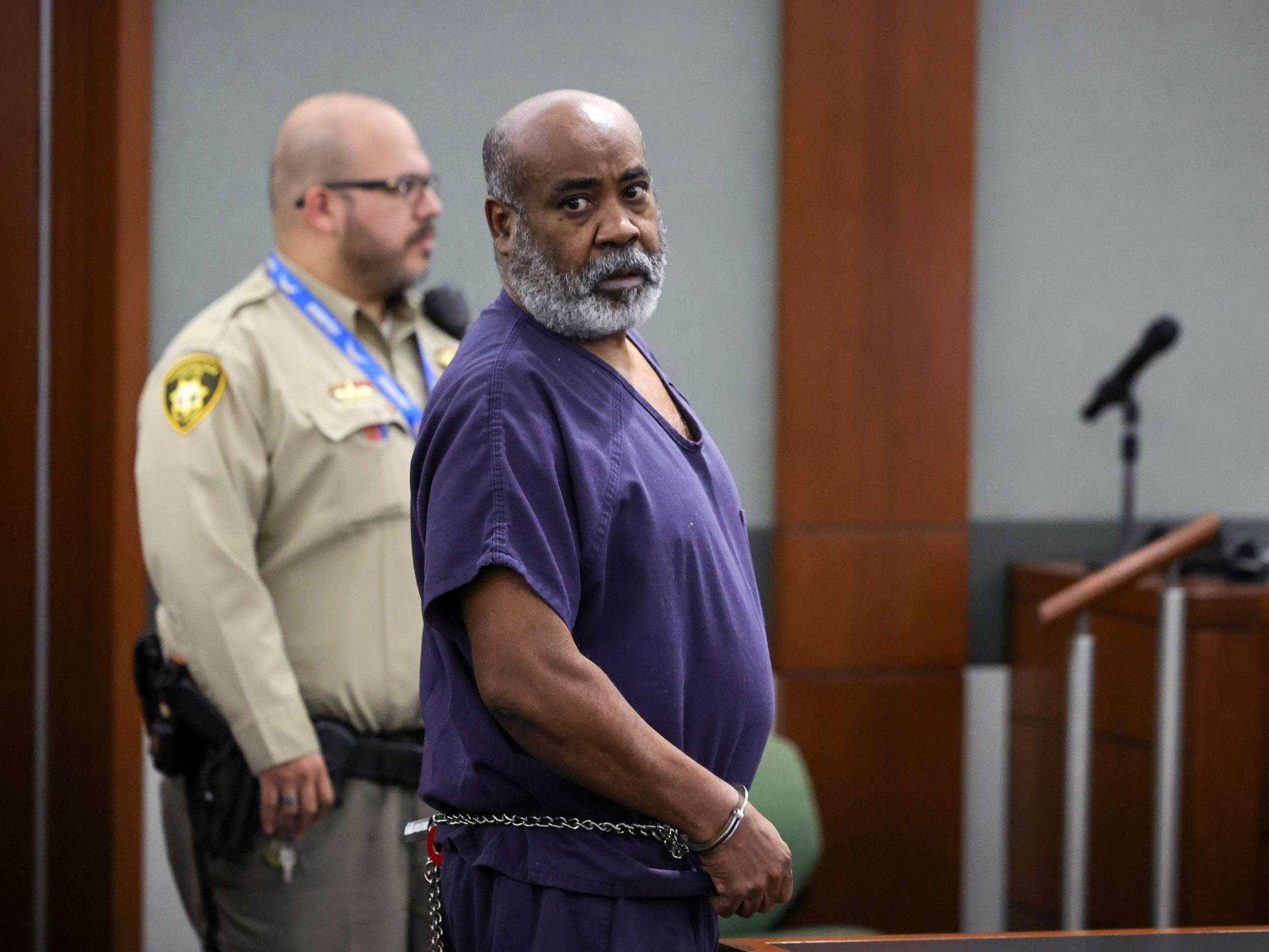 Duane Davis, the suspect in the murder of Tupac Shakur, enters a plea of not guilty after a twice-delayed arraignment.