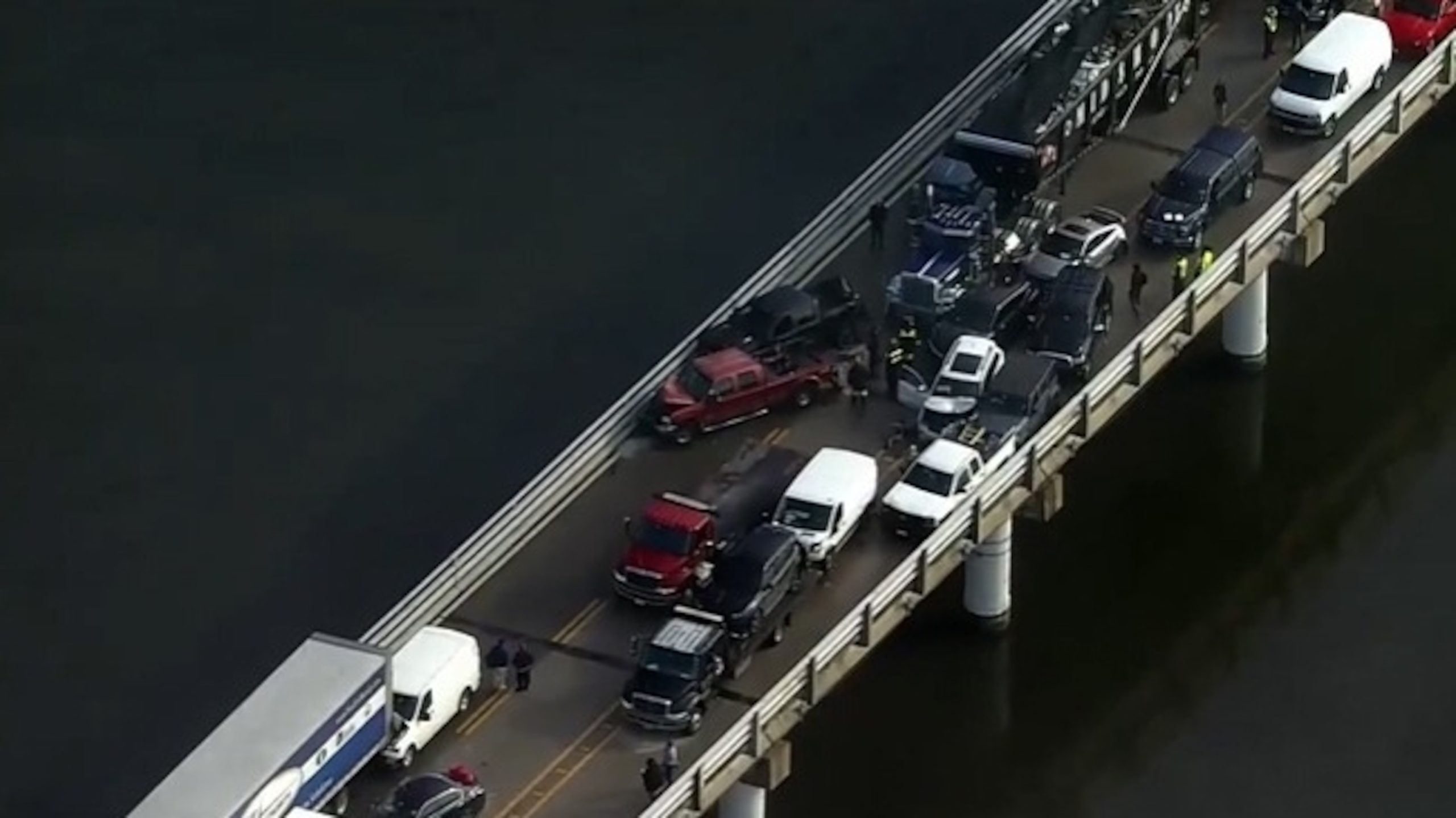 Police report multiple injuries in a severe multi-vehicle collision on Maryland's Bay Bridge