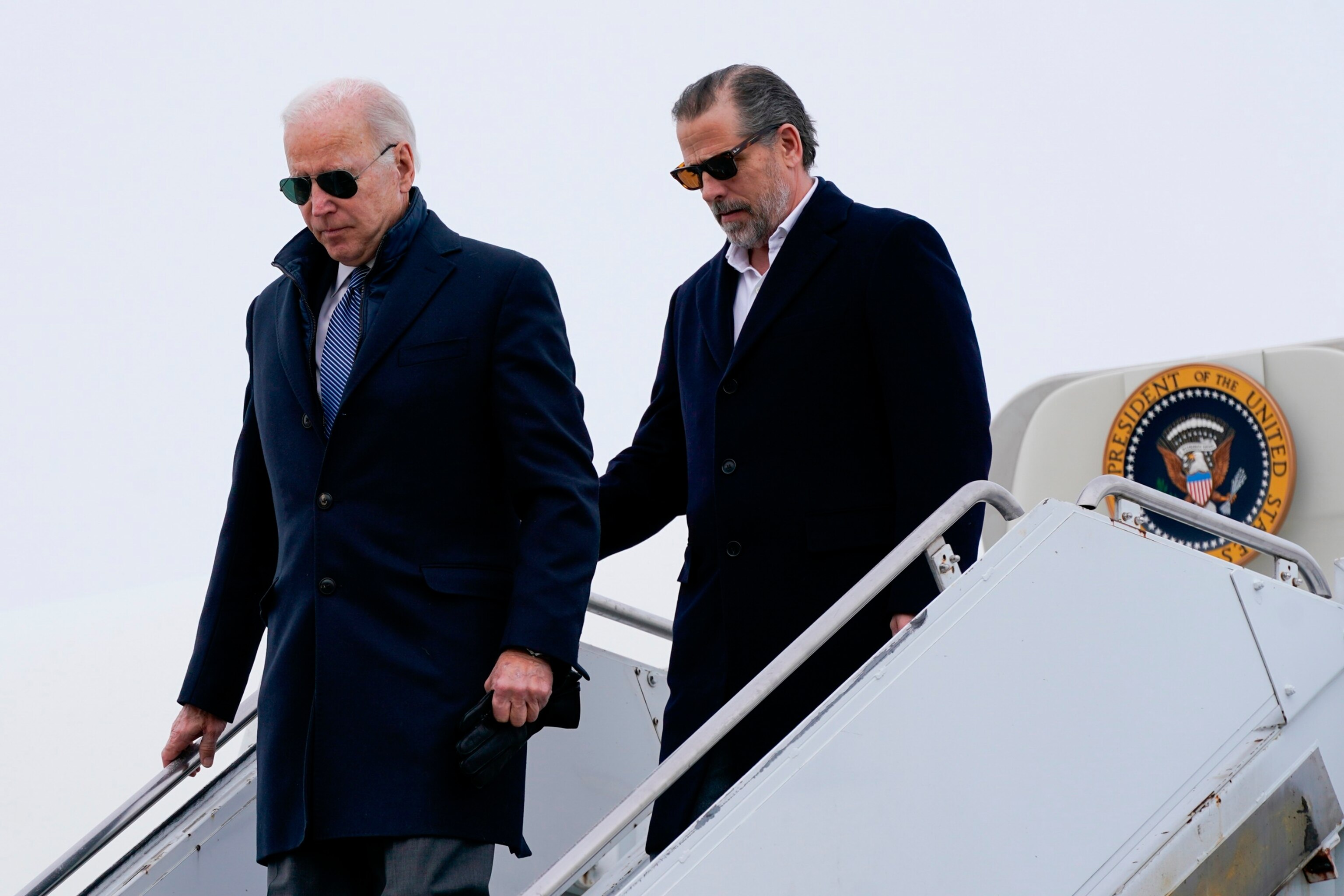 PHOTO: In this Feb. 4, 2023, file photo, President Joe Biden and his son, Hunter Biden, step off Air Force One, at Hancock Field Air National Guard Base in Syracuse, N.Y.