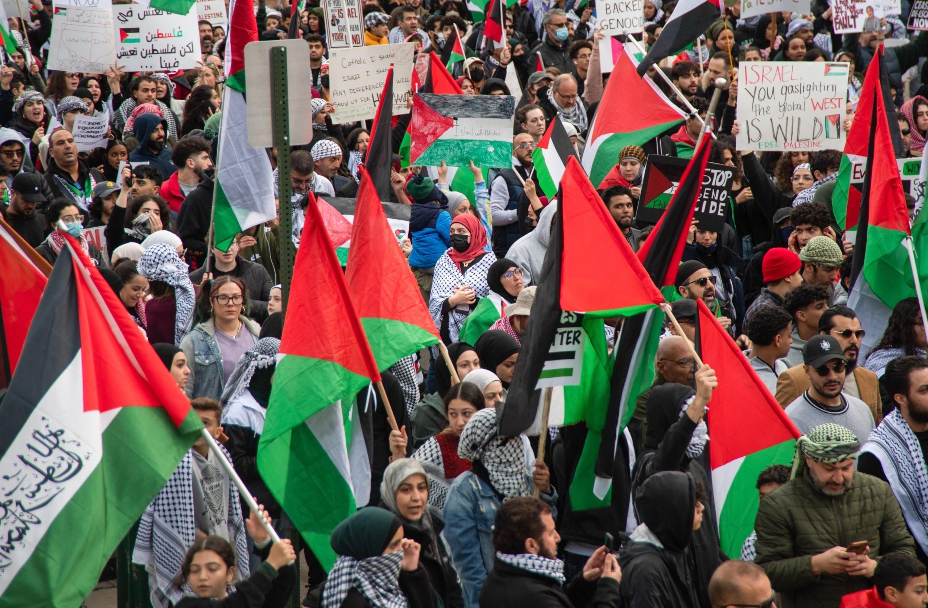PHOTO: Thousands of protesters gather during a "Cease Fire on Gaza" rally in Detroit, MI, Oct. 7, 2023.