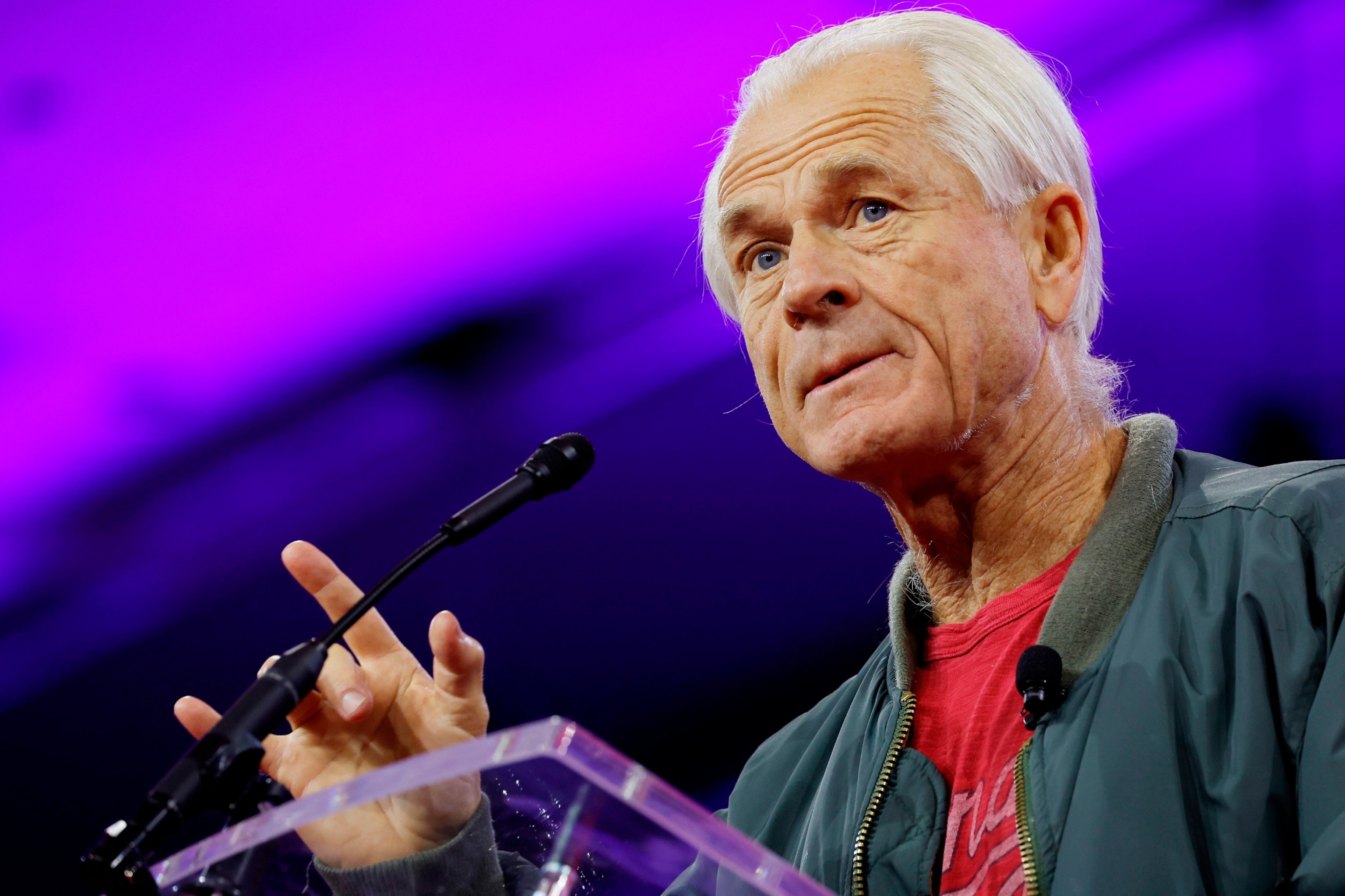 PHOTO: Peter Navarro, a former advisor to former President Donald Trump, speaks at the Conservative Political Action Conference (CPAC) at the Gaylord National Resort Hotel And Convention Center, Feb. 24, 2024, in National Harbor, Md.