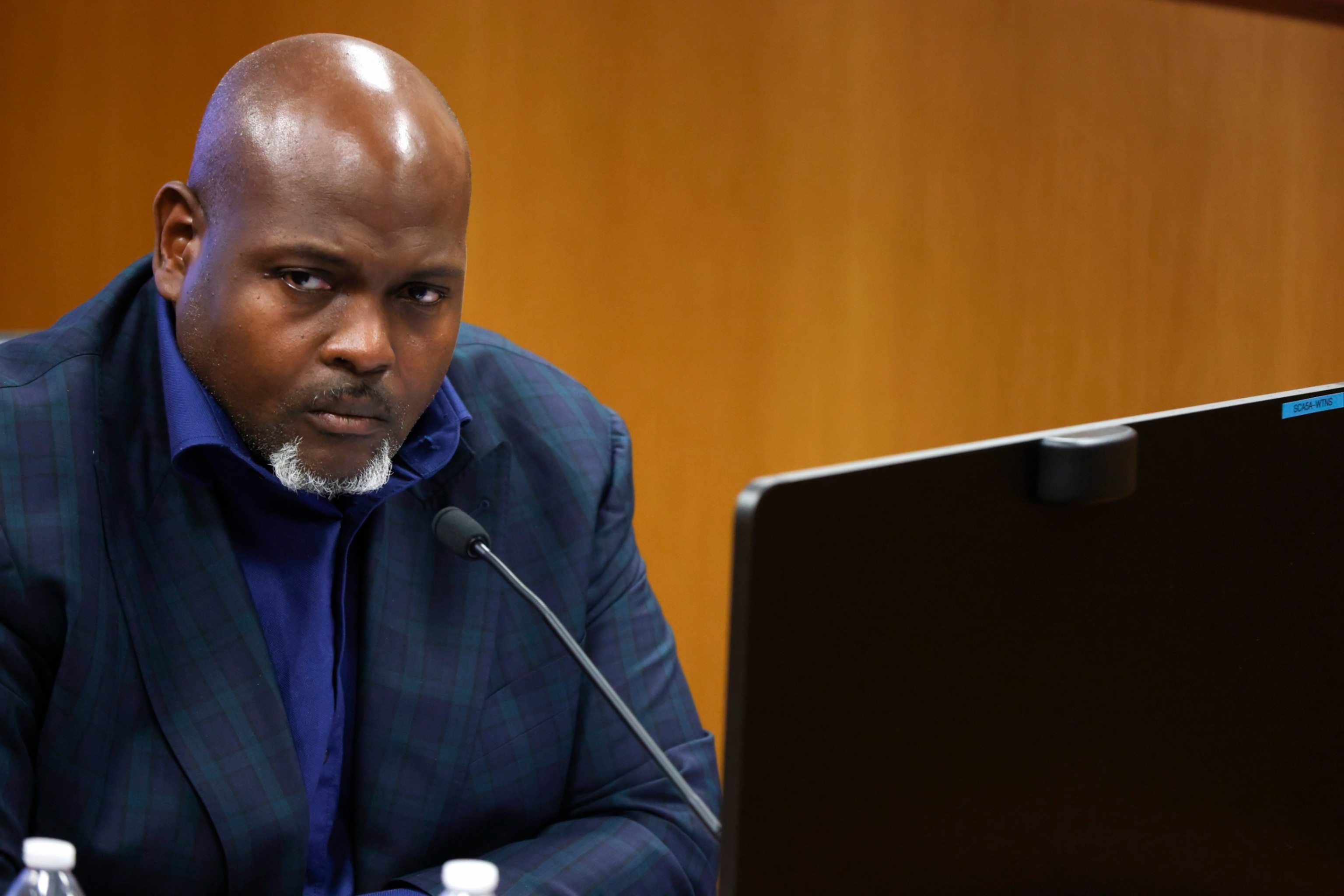 PHOTO: Witness Terrence Bradley looks on from the witness stand during a hearing in the case of the State of Georgia v. Donald John Trump at the Fulton County Courthouse on Feb. 16, 2024 in Atlanta.