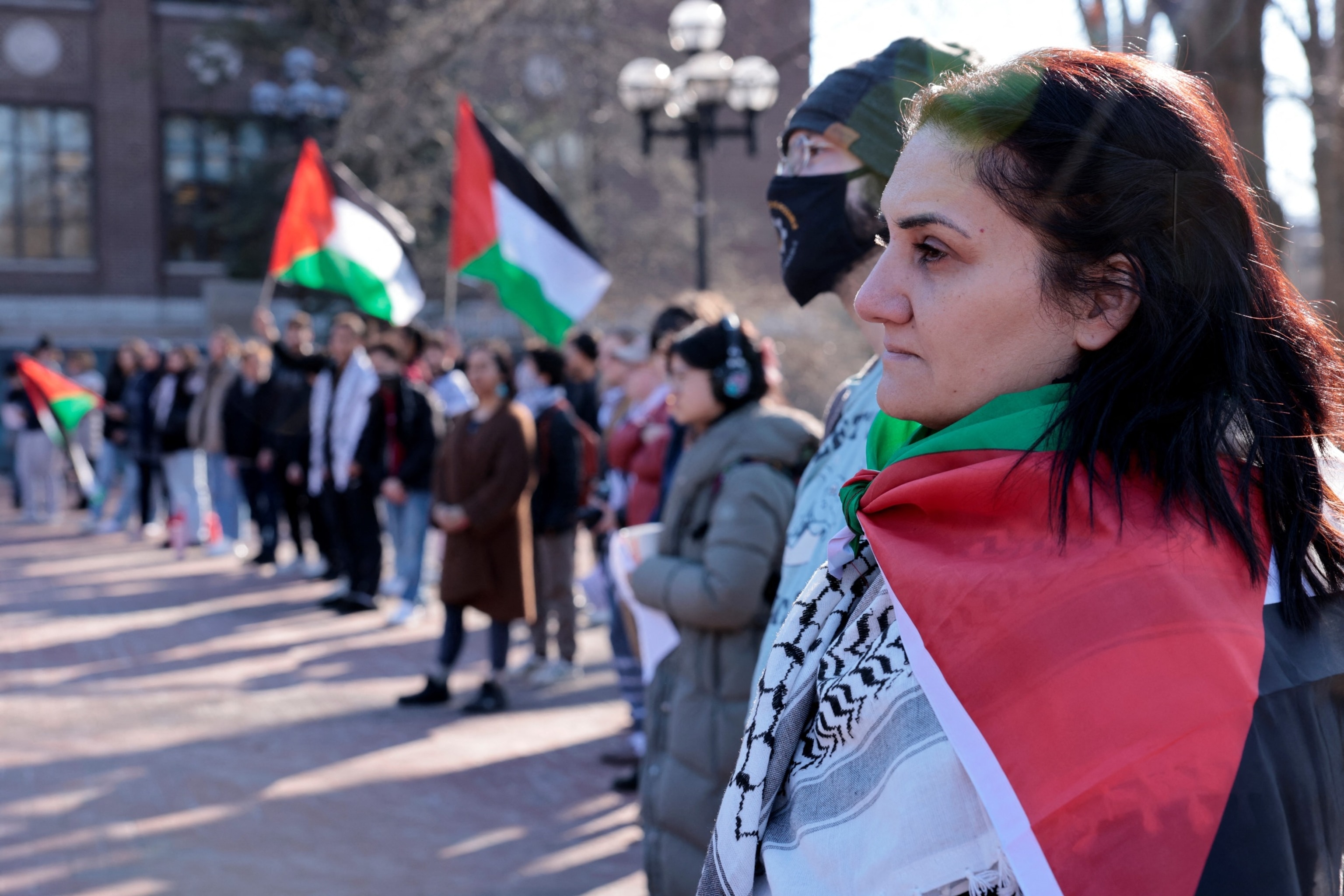 PHOTO: Protestors rally against US President Joe Biden's unwavering support for Israel and call for a ceasefire in the Israel-Hamas conflict on the University of Michigan campus in Ann Arbor, Michigan, Feb. 20, 2024. 