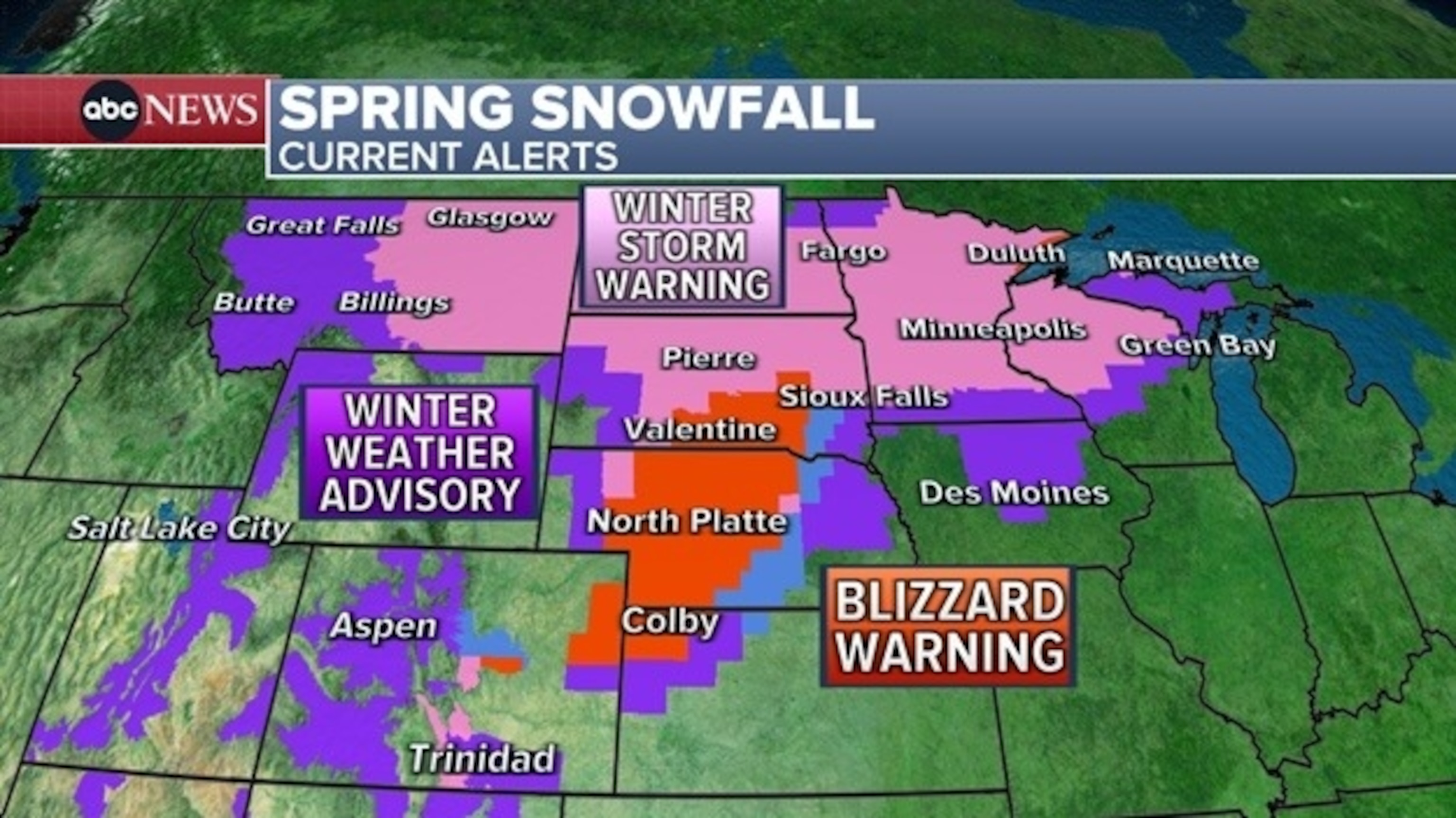 PHOTO: Winter alerts currently stretch across 14 states from Montana to Michigan, spanning a distance of nearly 1,400 miles.