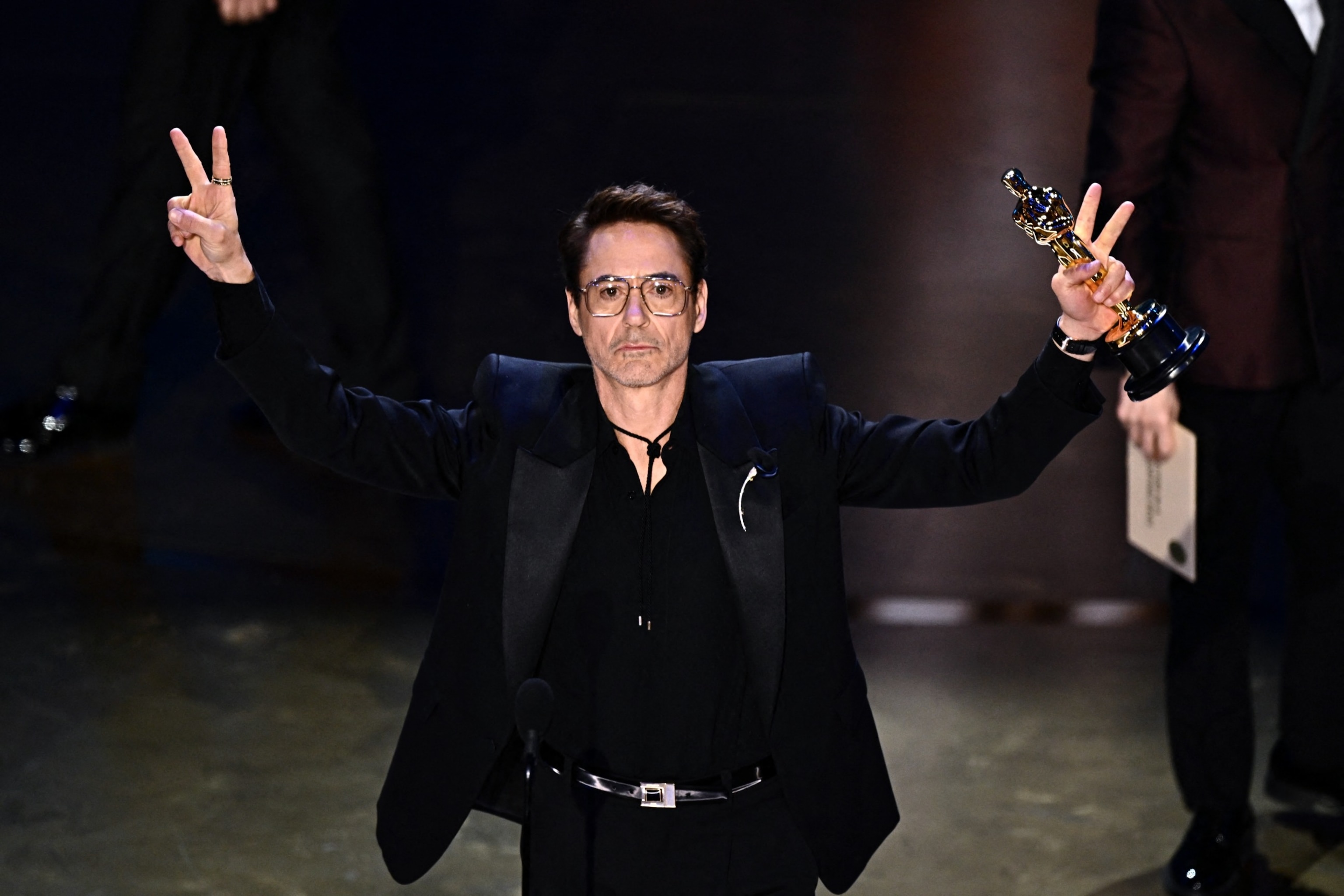 PHOTO: Robert Downey Jr. accepts the award for Best Actor in a Supporting Role for "Oppenheimer" onstage during the 96th Annual Academy Awards, in Hollywood, Mar. 10, 2024.