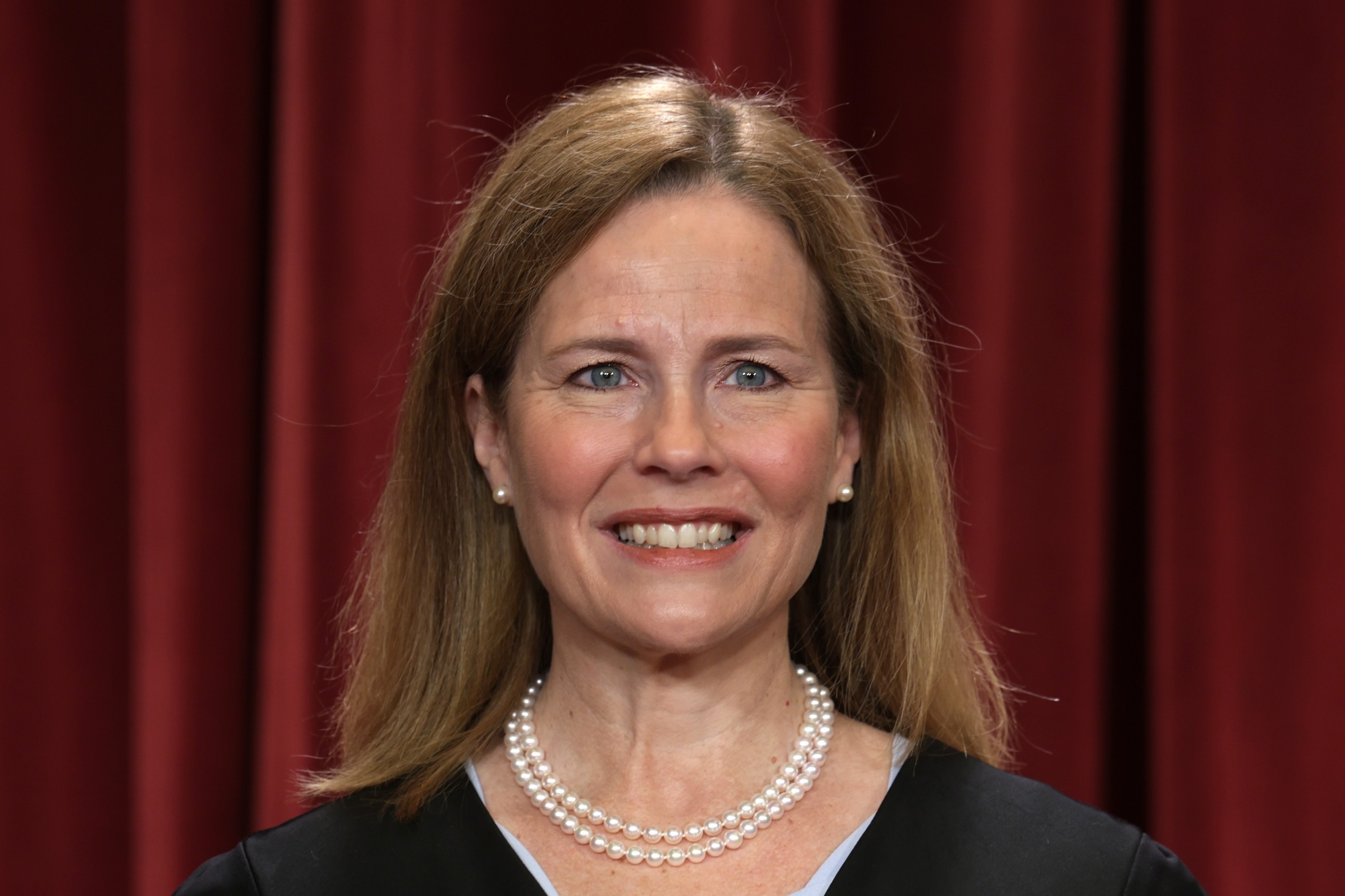 PHOTO: United States Supreme Court Associate Justice Amy Coney Barrett poses for an official portrait in the Supreme Court building in Washington, D.C., Oct. 7, 2022.