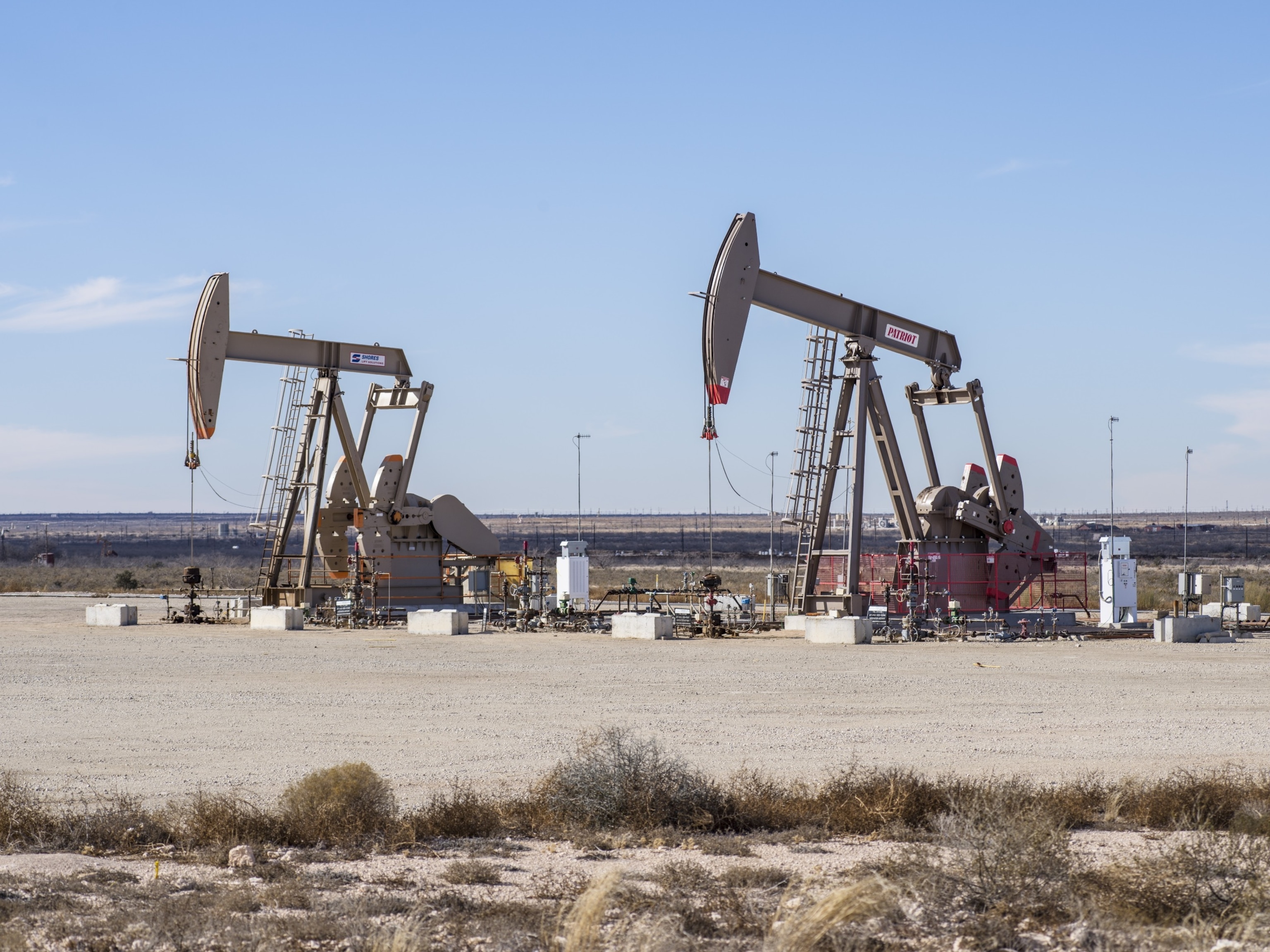 PHOTO: Pumpjacks operate to extract oil near Midland, TX, Jan. 29, 2022. 