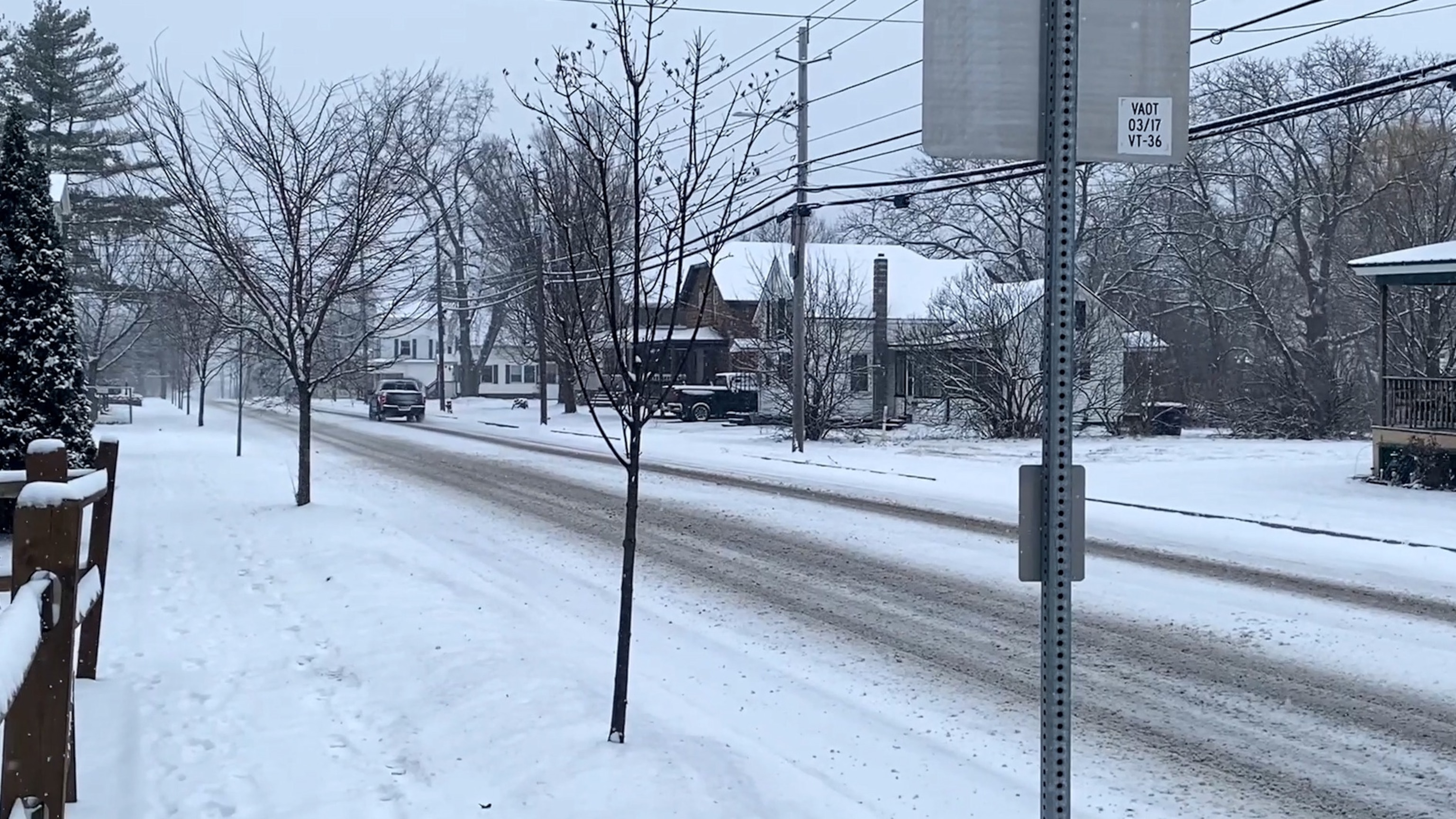 PHOTO: In this screen grab from a video, snow is shown in St. Albans, Vermont, on March 23, 2024.