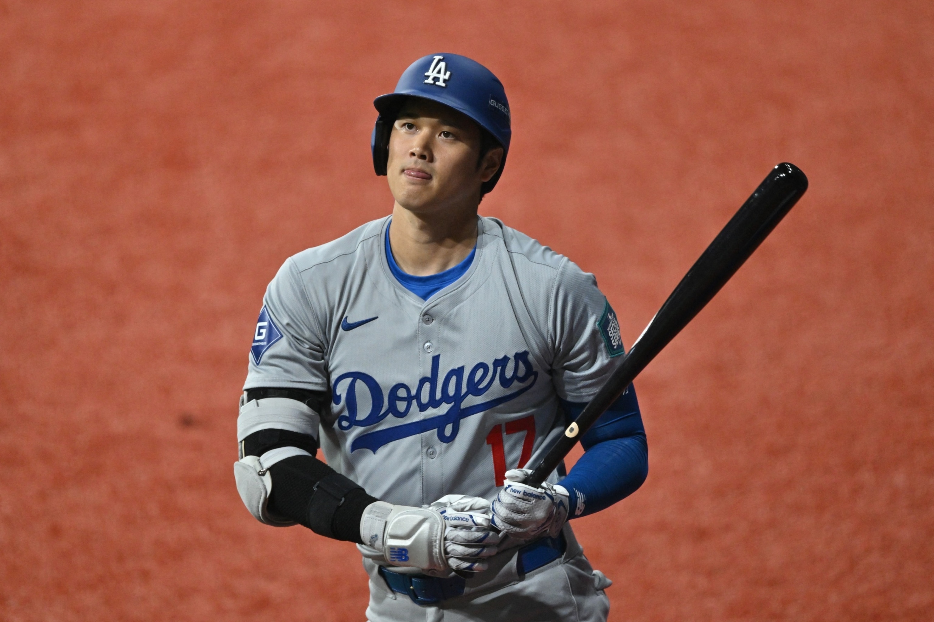 PHOTO: Los Angeles Dodgers' Shohei Ohtani reacts during the first inning of the 2024 MLB Seoul Series baseball game between Los Angeles Dodgers and San Diego Padres in Seoul, March 20, 2024. 