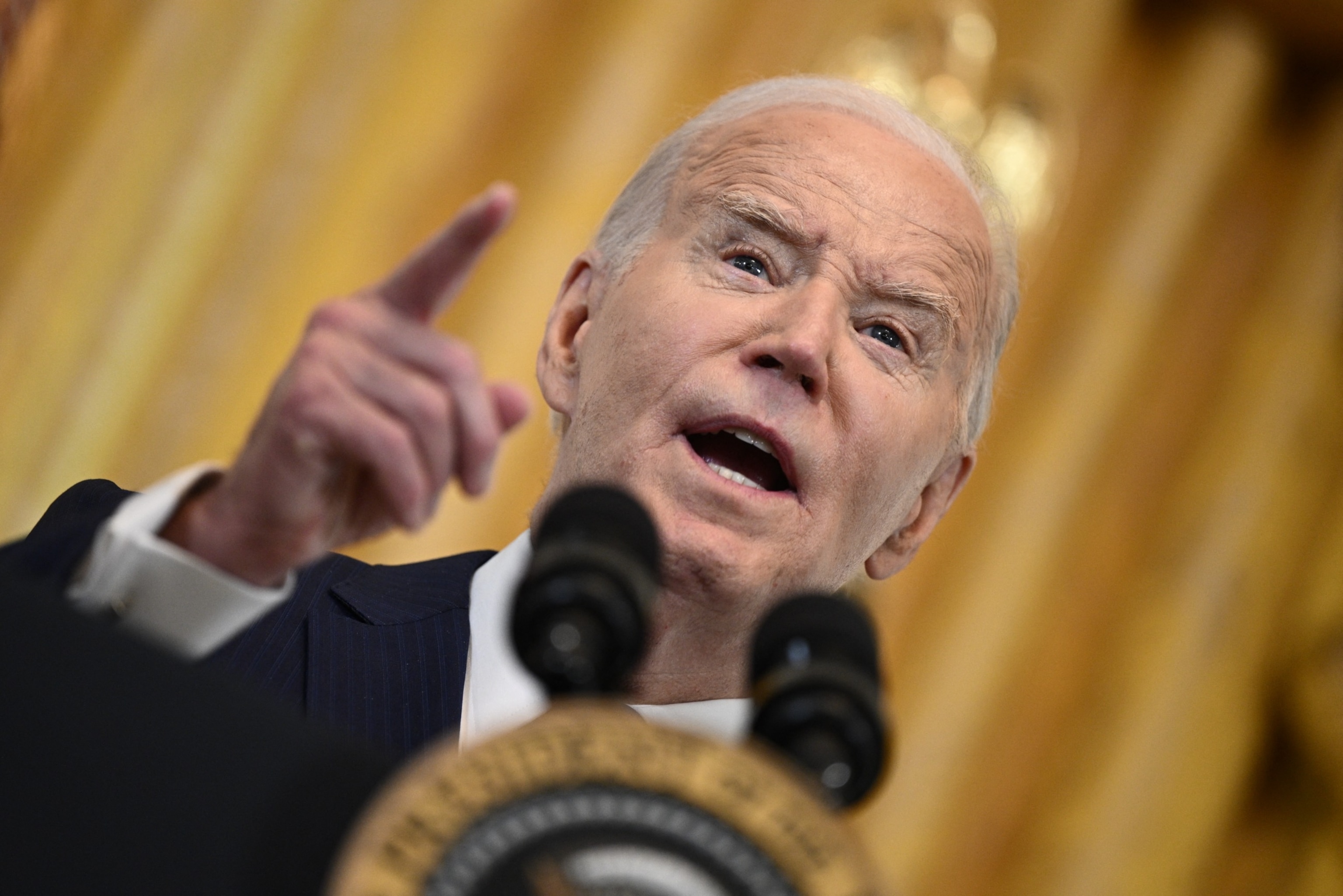 PHOTO: President Joe Biden speaks during a reception in the East Room of the White House in Washington, Mar. 18, 2024. 