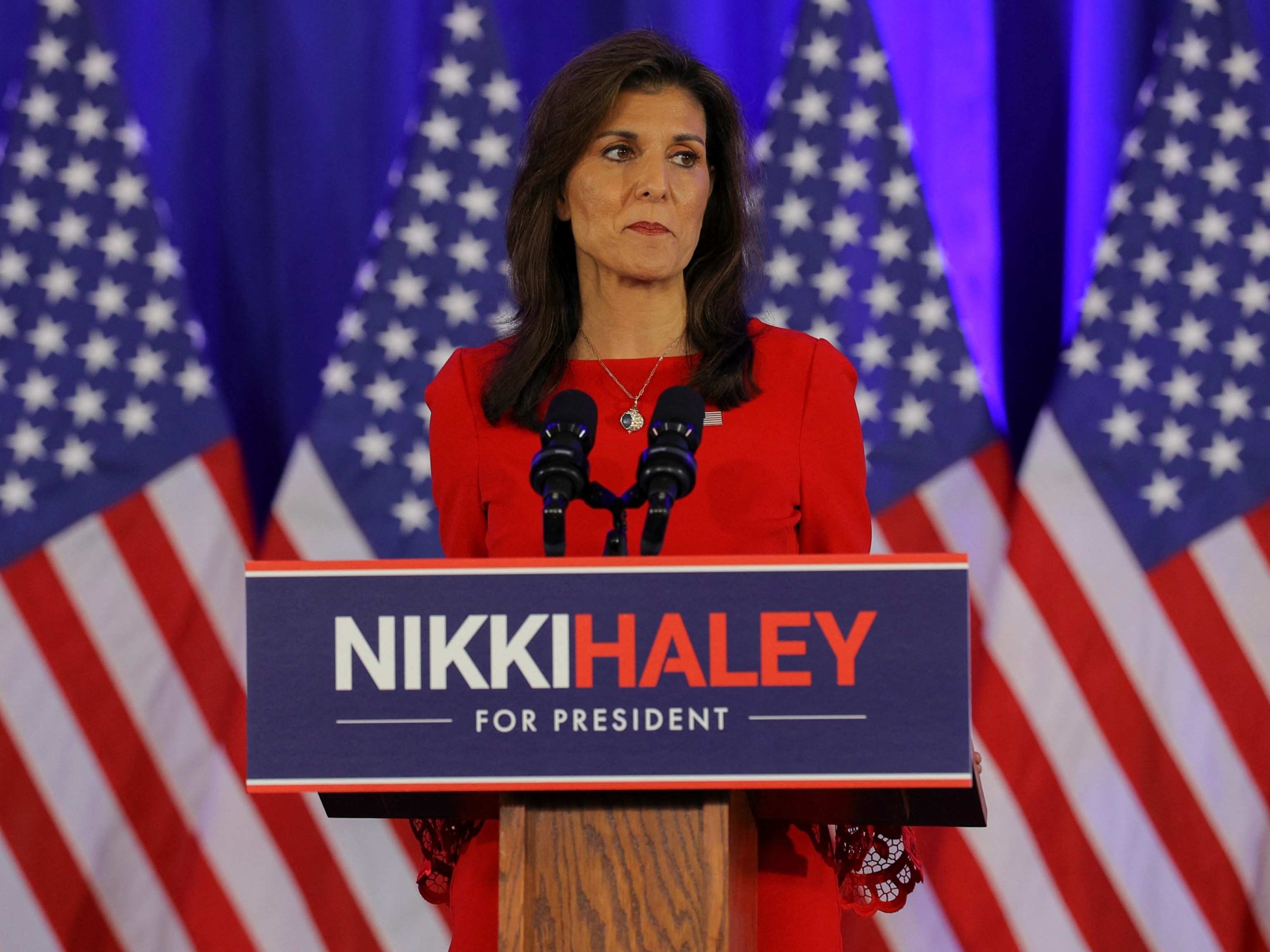 PHOTO: Republican presidential candidate and former U.S. Ambassador to the United Nations Nikki Haley speaks as she announces she is suspending her campaign, March 6, 2024, in Charleston, S.C.