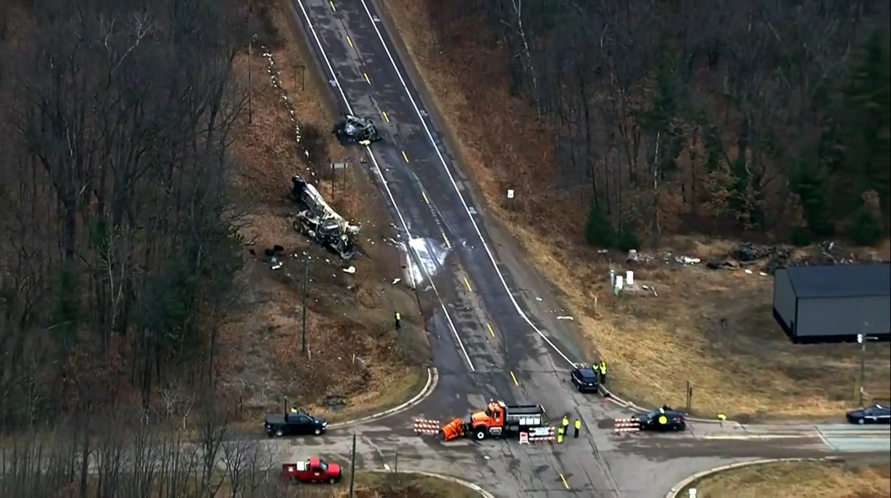 PHOTO: The scene of a deadly crash involving a semi-trailer truck and a van in Clark County, Wisconsin, March 9, 2024.