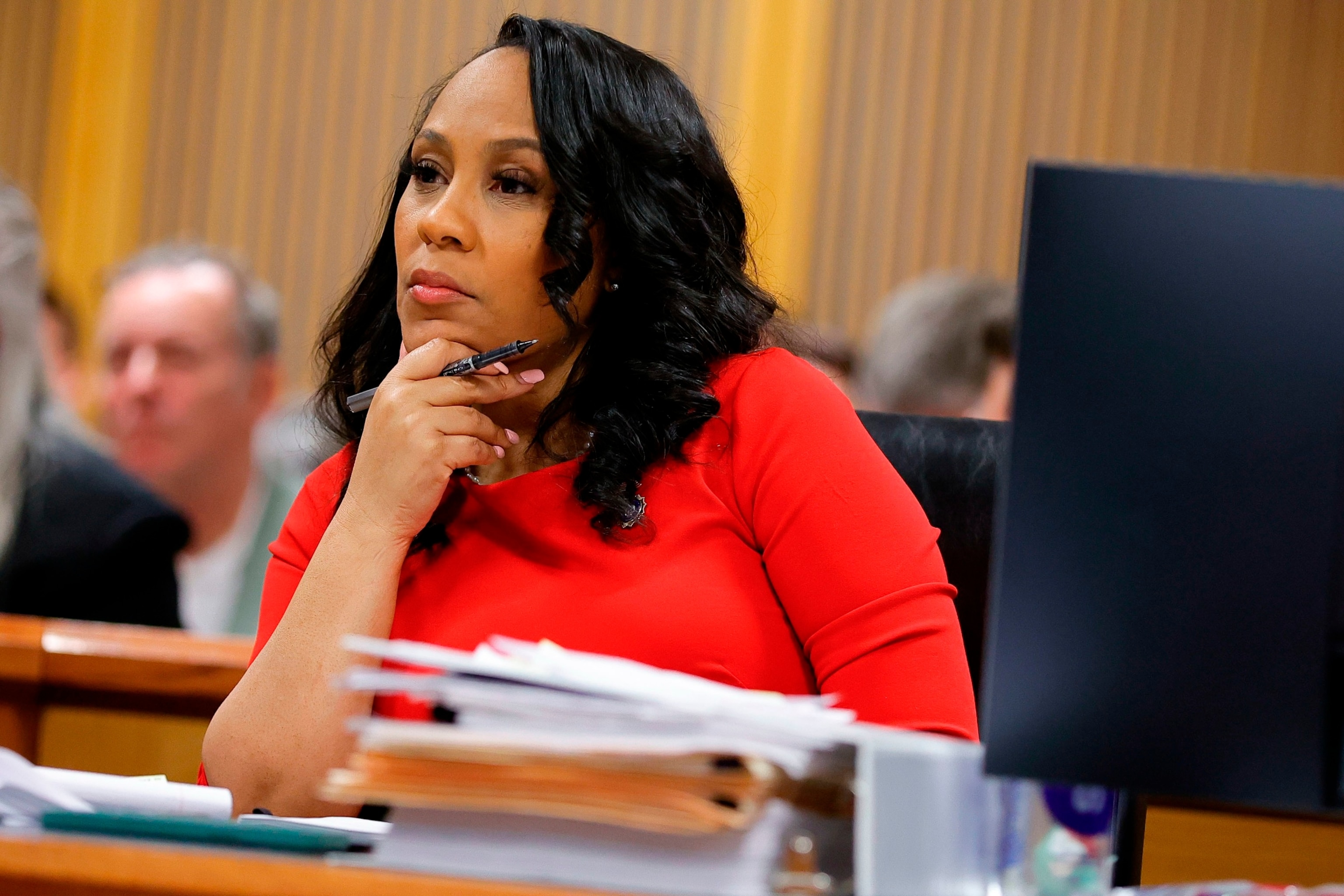 PHOTO: Fulton County District Attorney Fani Willis looks on during a hearing on the Georgia election interference case, March, 1, 2024, in Atlanta.