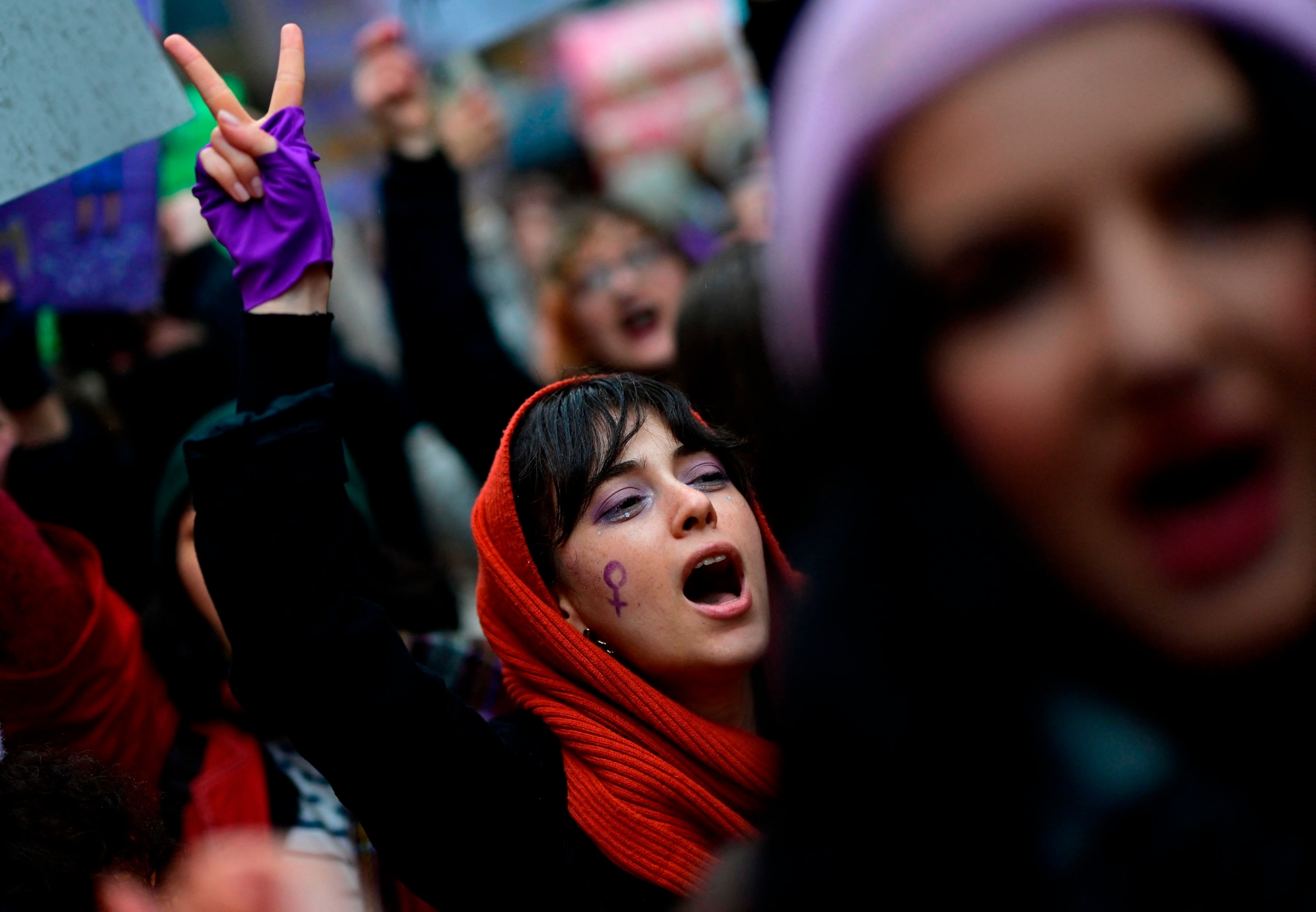 PHOTO: A protester shouts slogans during a march marking the International Women's Rights Day near Taksim Square in Istanbul, Turkey, March 8, 2024. 
