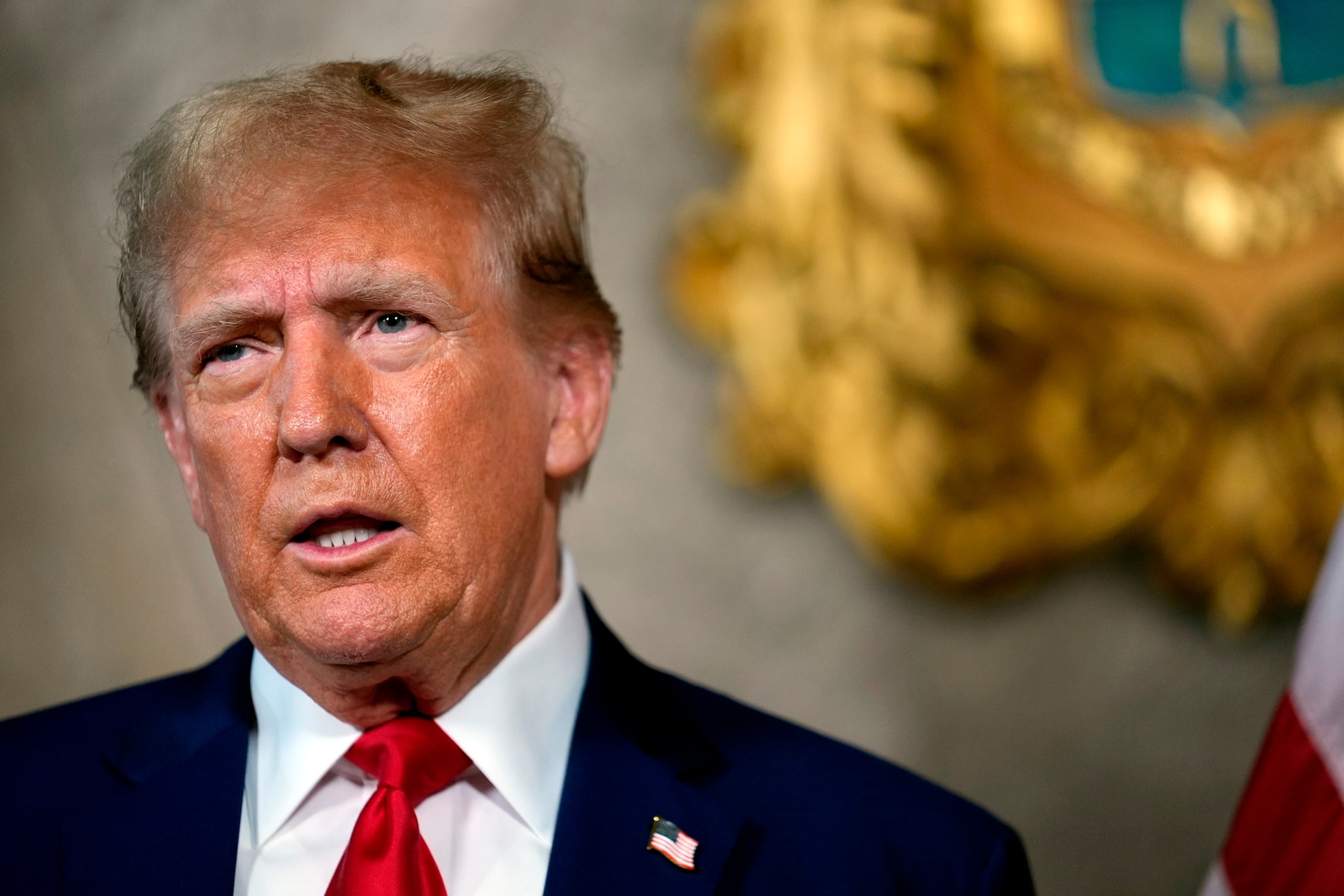 PHOTO: Republican presidential candidate former President Donald Trump speaks at his Mar-a-Lago estate, March 4, 2024, in Palm Beach, Fla.