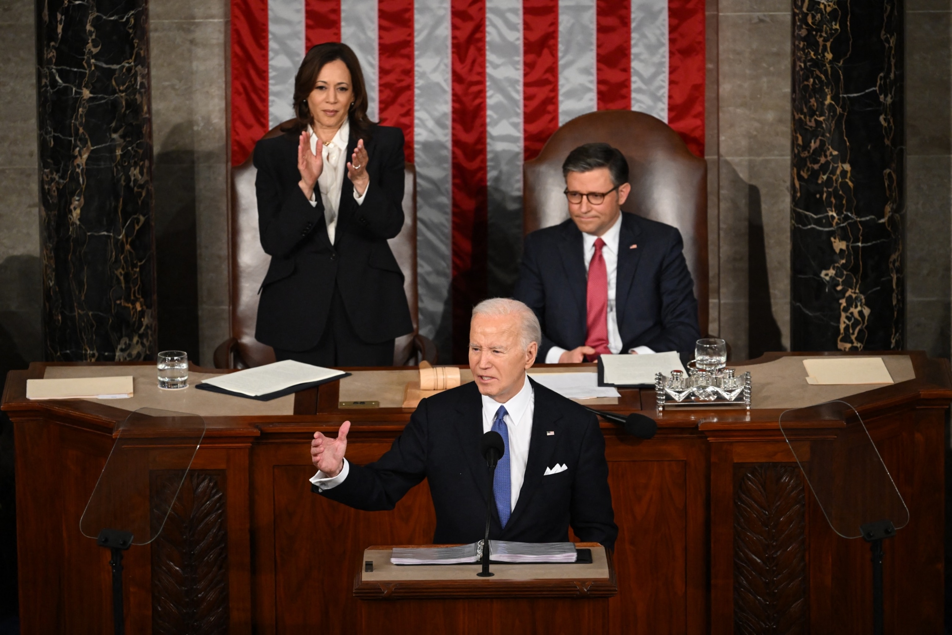 PHOTO: President Joe Biden delivers the State of the Union address in the House Chamber of the US Capitol in Washington, DC, on March 7, 2024.