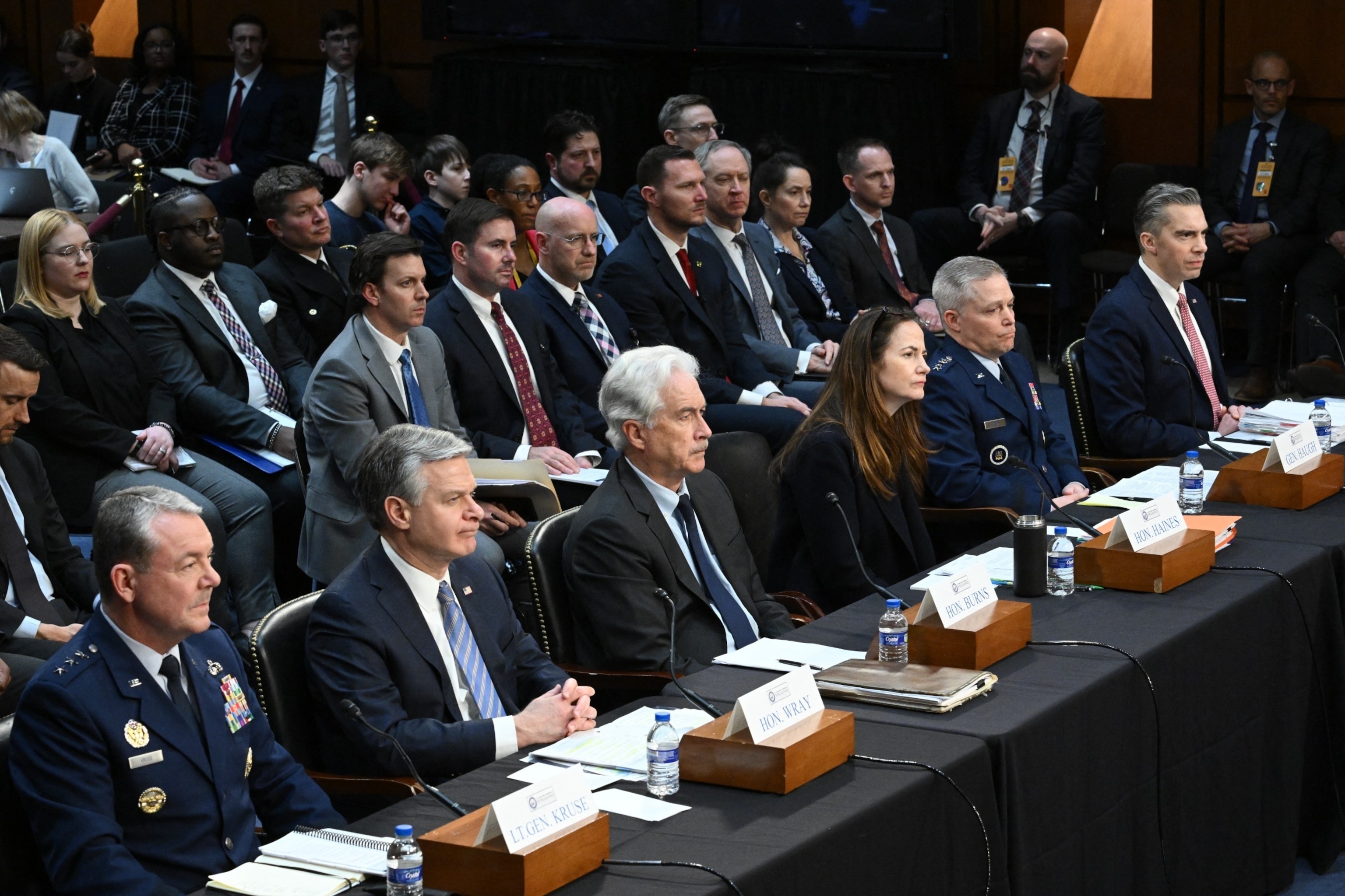 PHOTO: Intelligence chiefs testify during a Senate Intelligence Committee on worldwide threats, in Washington, Mar. 11, 2024. 