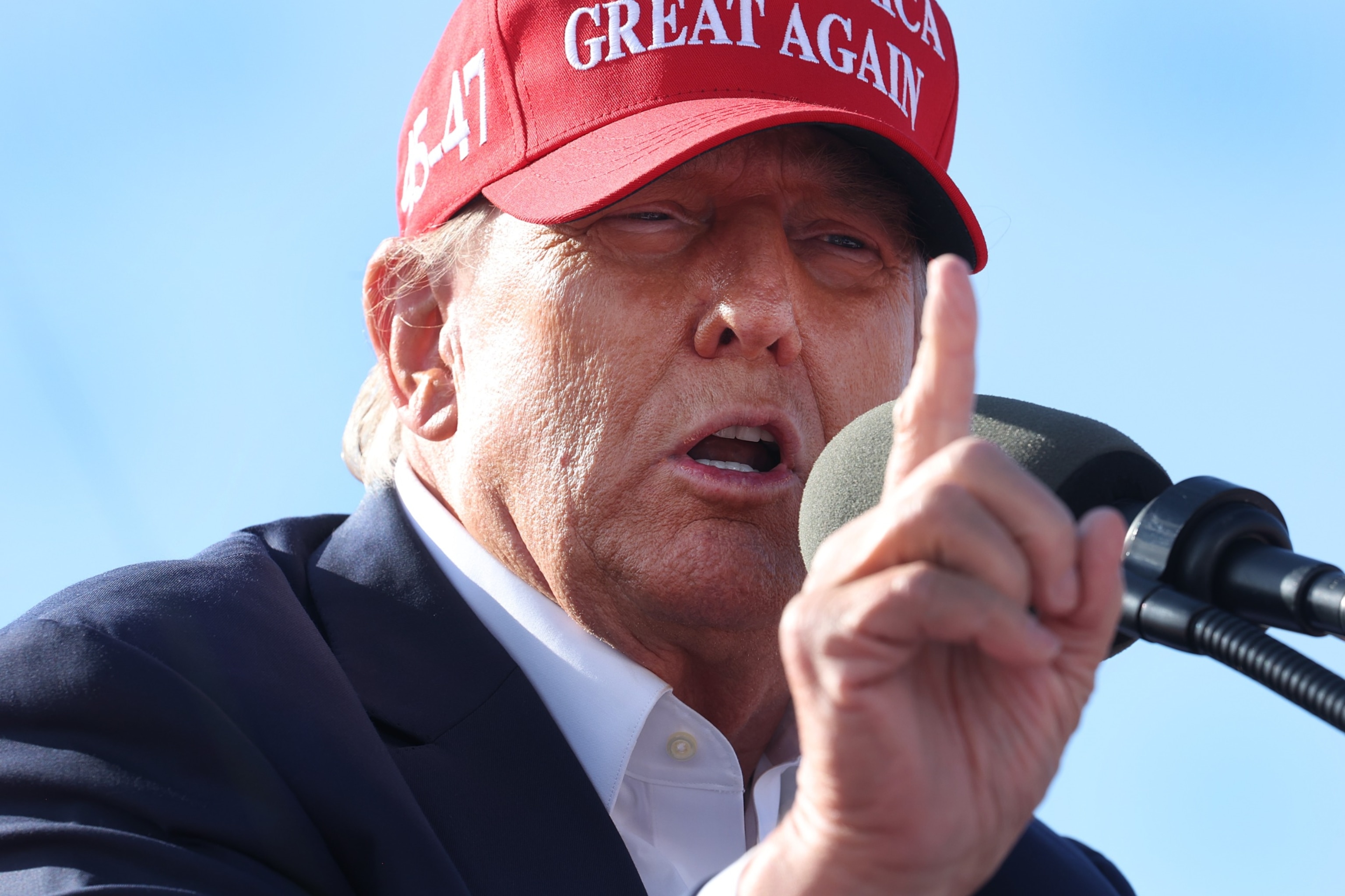 PHOTO: Republican presidential candidate former President Donald Trump speaks to supporters during a rally at the Dayton International Airport on March 16, 2024 in Vandalia, Ohio. 