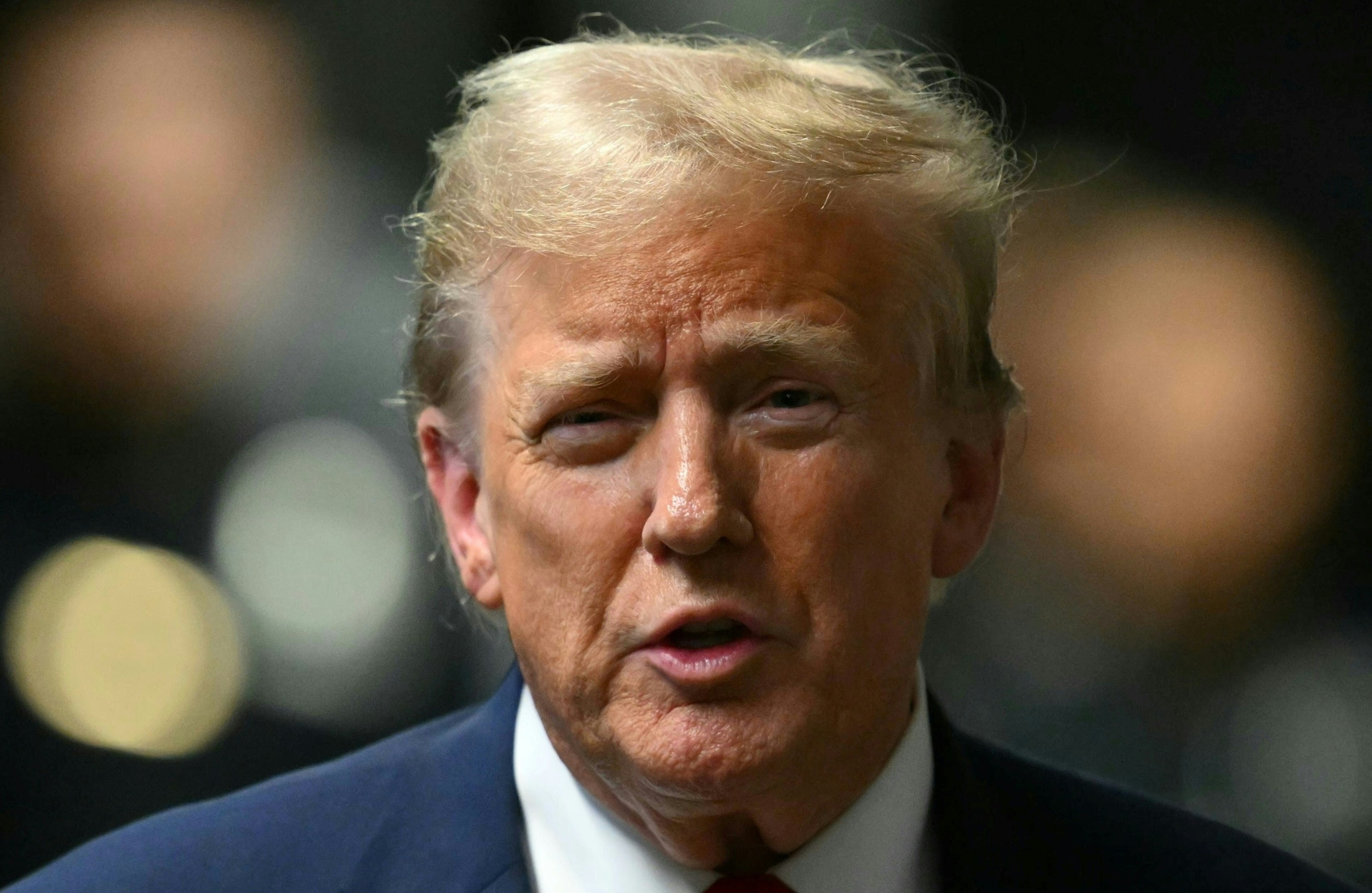 Former U.S. President Donald Trump speaks to the press after leaving court during his hush money payment trial at Manhattan Criminal Court on May 16, 2024, in New York City. (Photo by Angela Weiss-Pool/Getty Images)