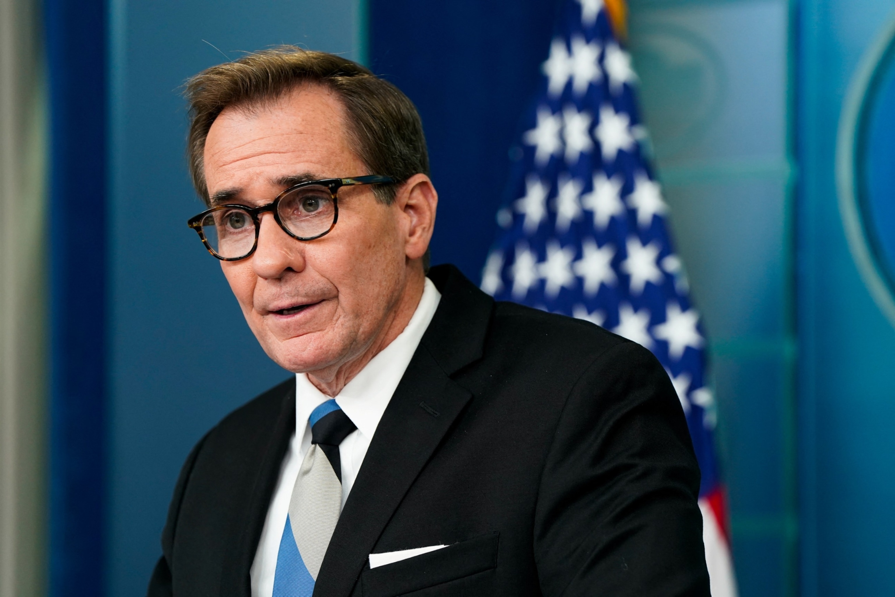 PHOTO: U.S. White House National Security Communications Advisor John Kirby speaks during a press briefing at the White House in Washington, May 28, 2024.