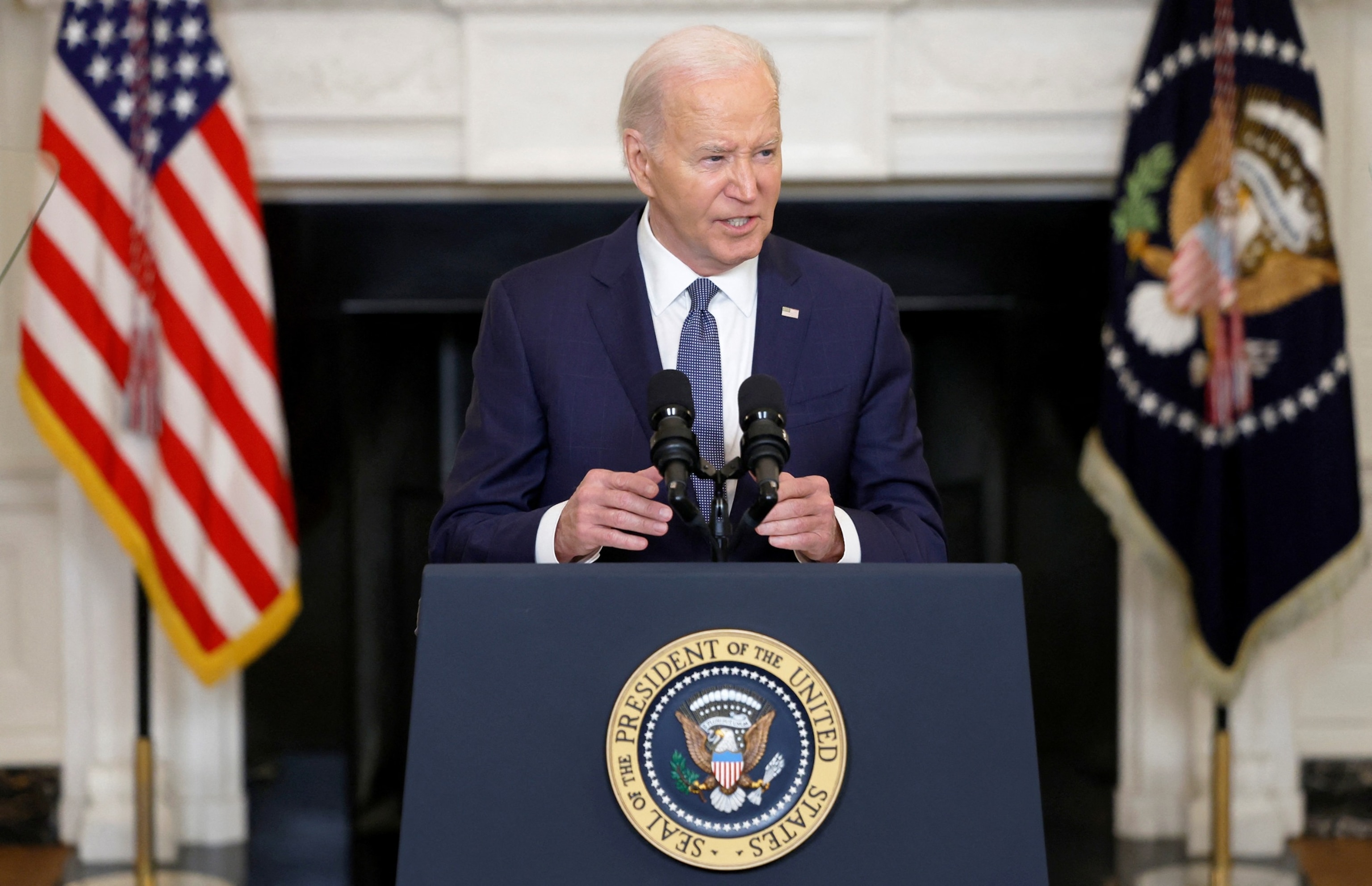 PHOTO: President Joe Biden delivers remarks on the Middle East in the State Dining room at the White House in Washington, D.C., May 31, 2024. 