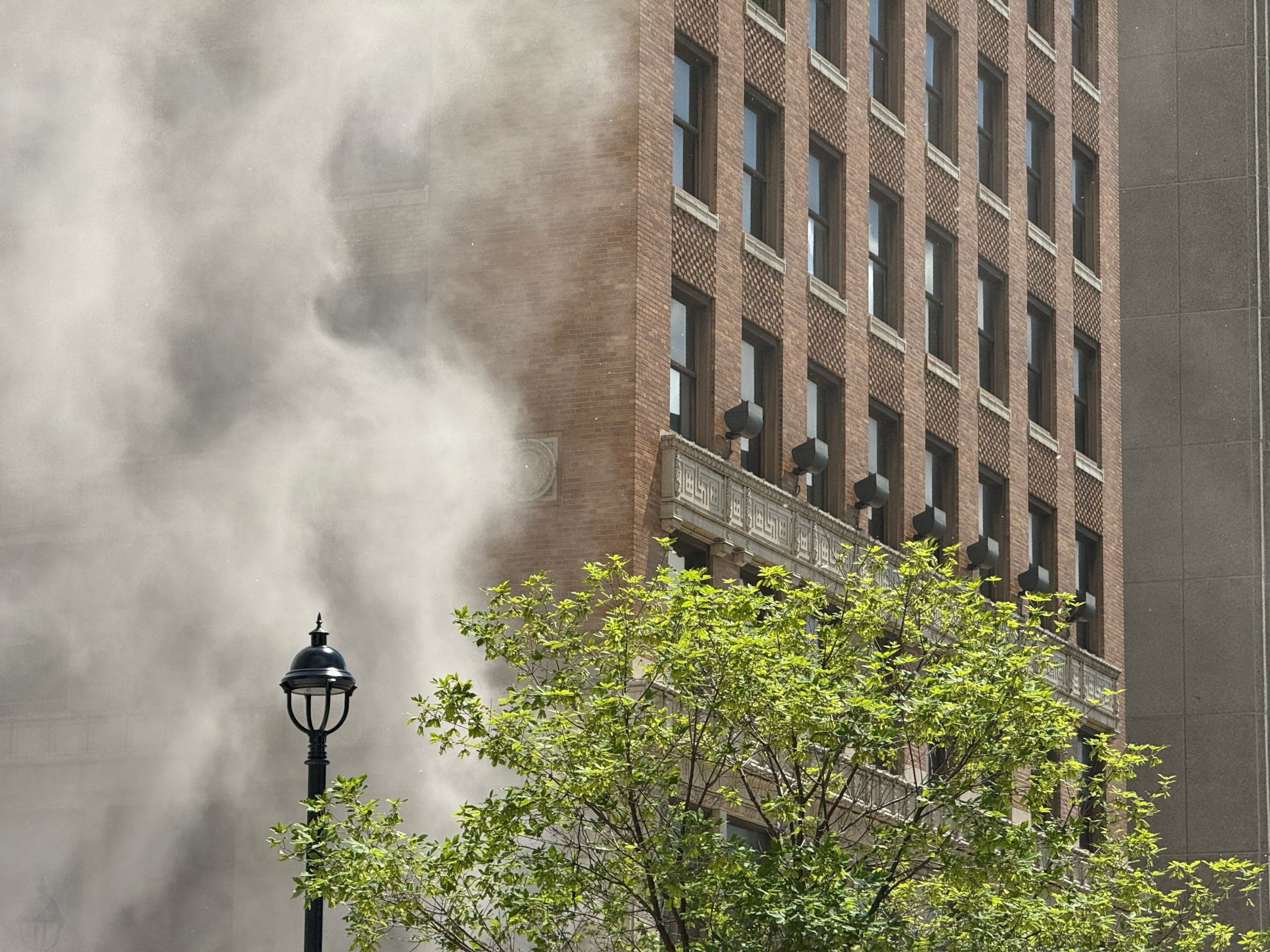 PHOTO: Smoke rises from a JPMorgan Chase & Co. building following an explosion, May 28, 2024, in Youngstown, Ohio.