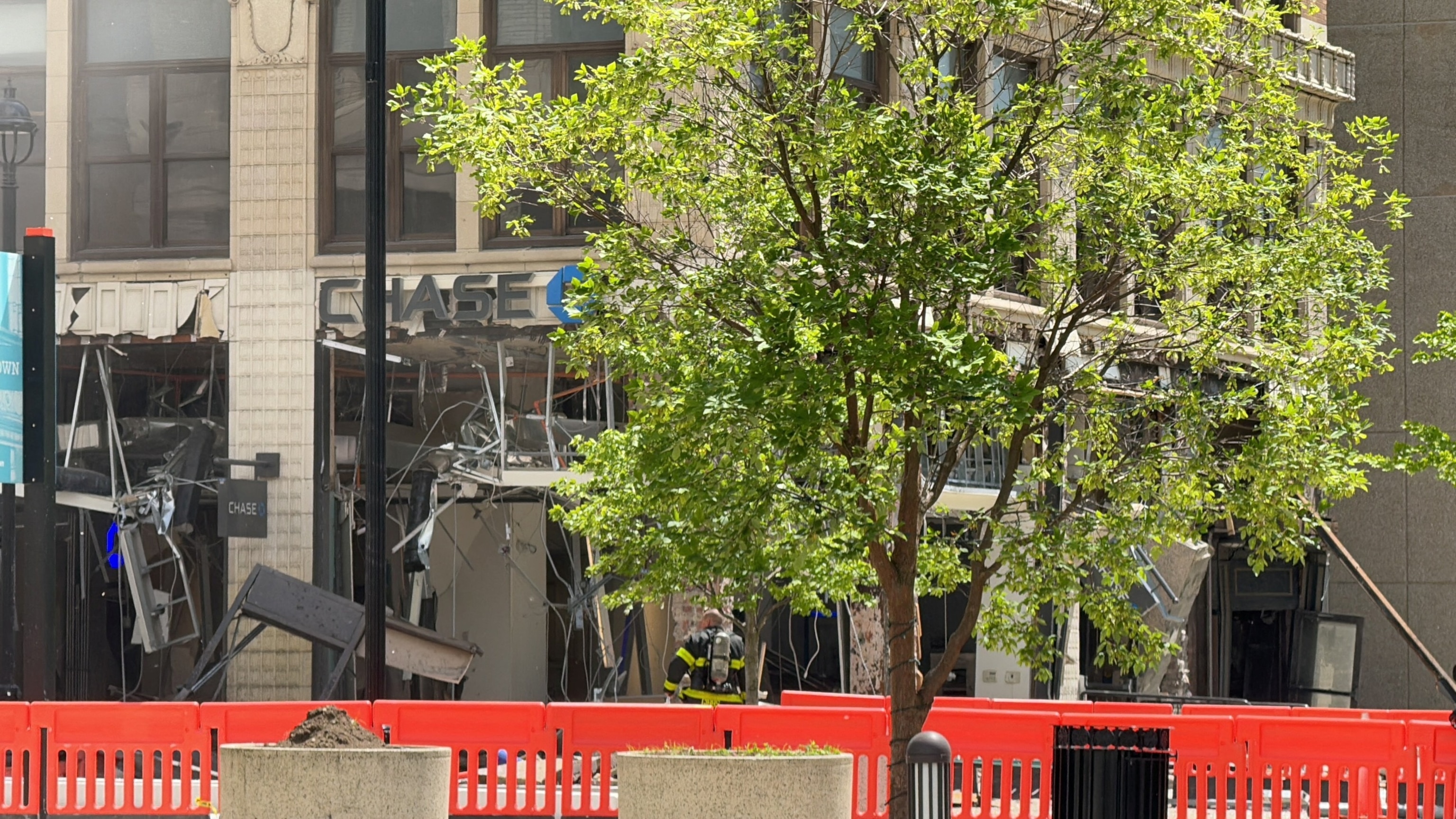 PHOTO: A firefighter works at the scene of a damaged JPMorgan Chase & Co. building following an explosion, May 28, 2024, in Youngstown, Ohio.