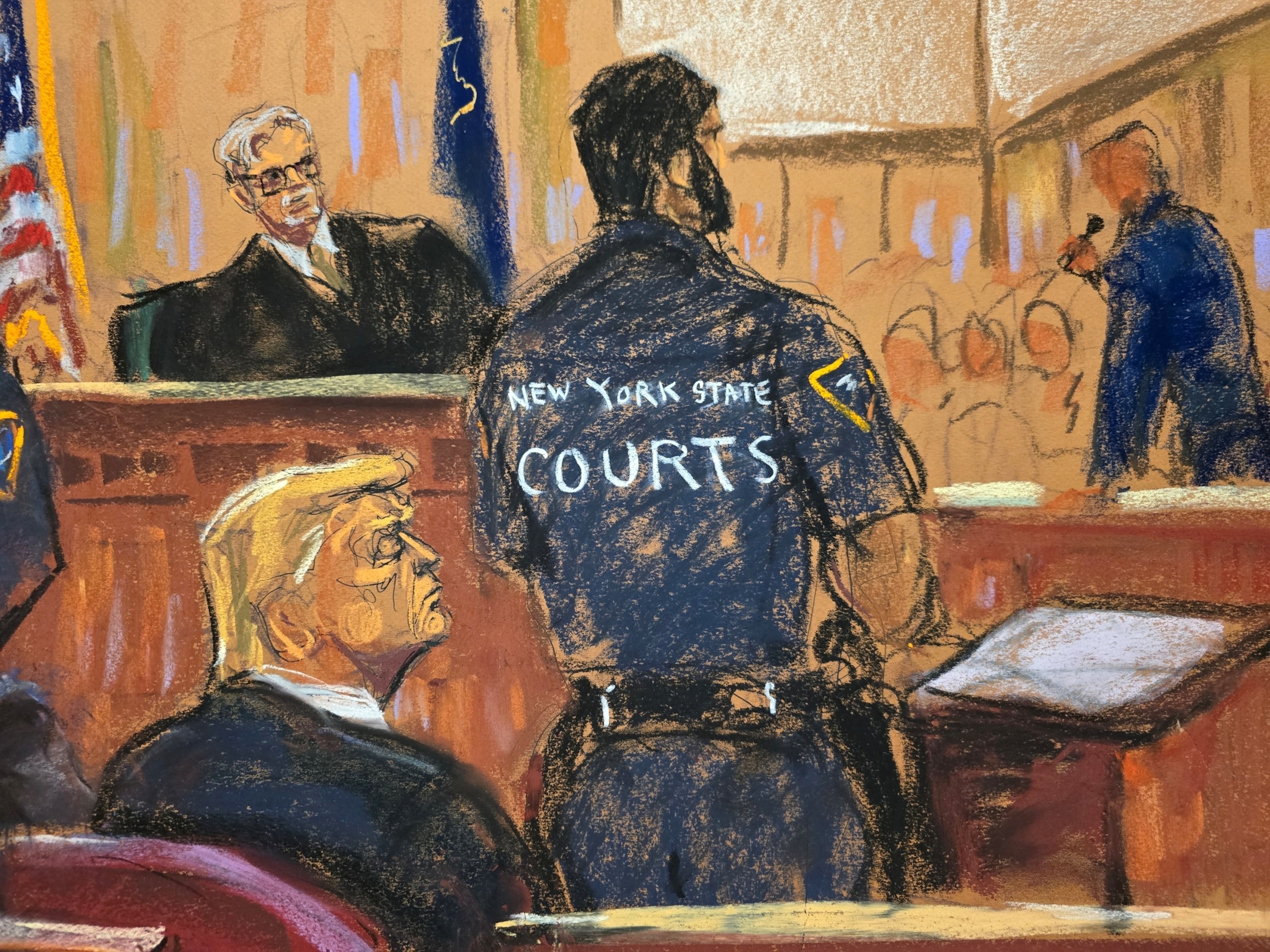 PHOTO: Republican presidential candidate and former President Donald Trump reacts as the verdict is read in his criminal trial over charges that he falsified business records in New York, May 30, 2024, in this courtroom sketch. 