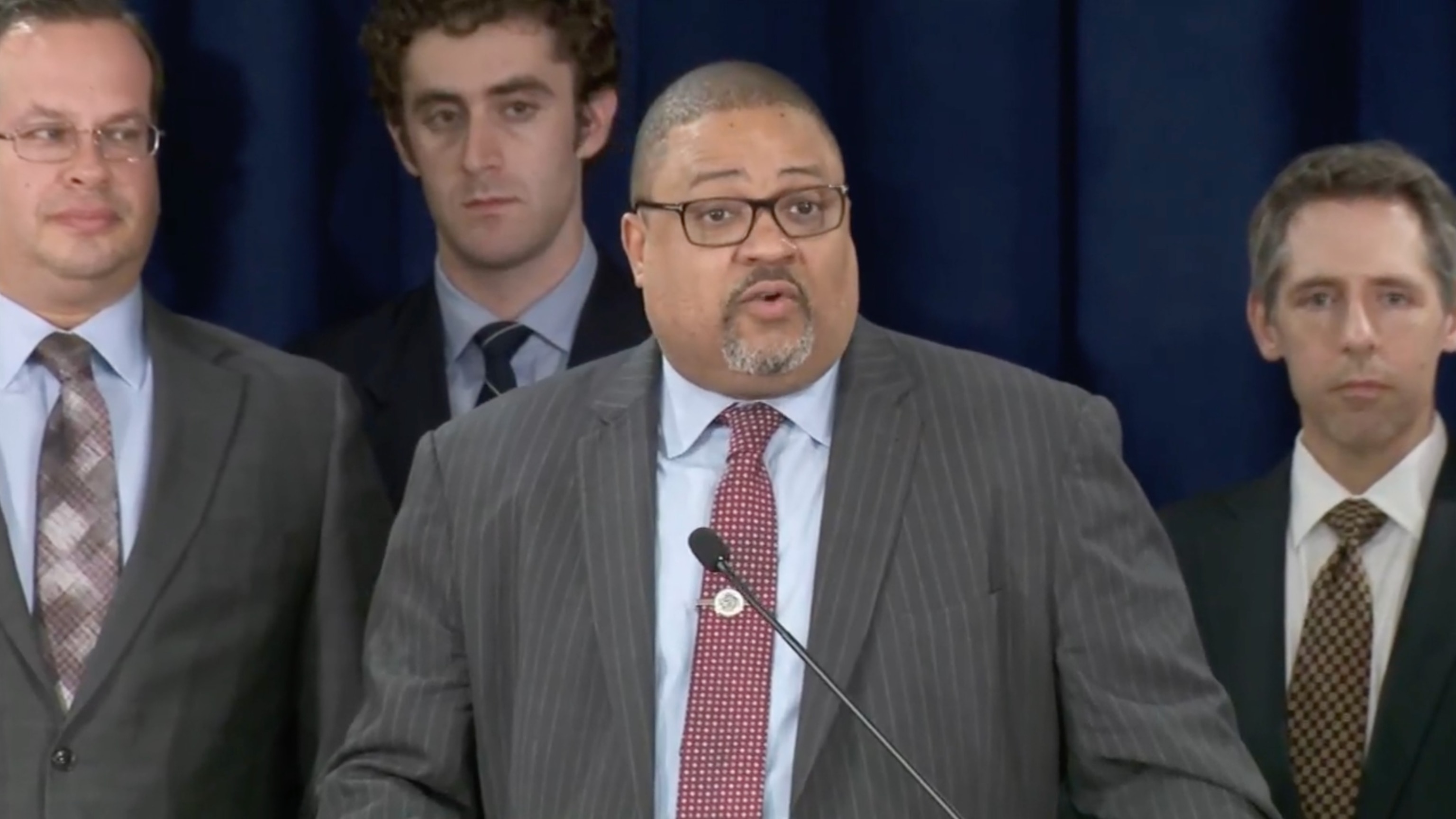 PHOTO: Manhattan District Attorney Alvin Bragg holds a press briefing following former President Donald Trump's conviction in the hush money trial, May 30, 2024.