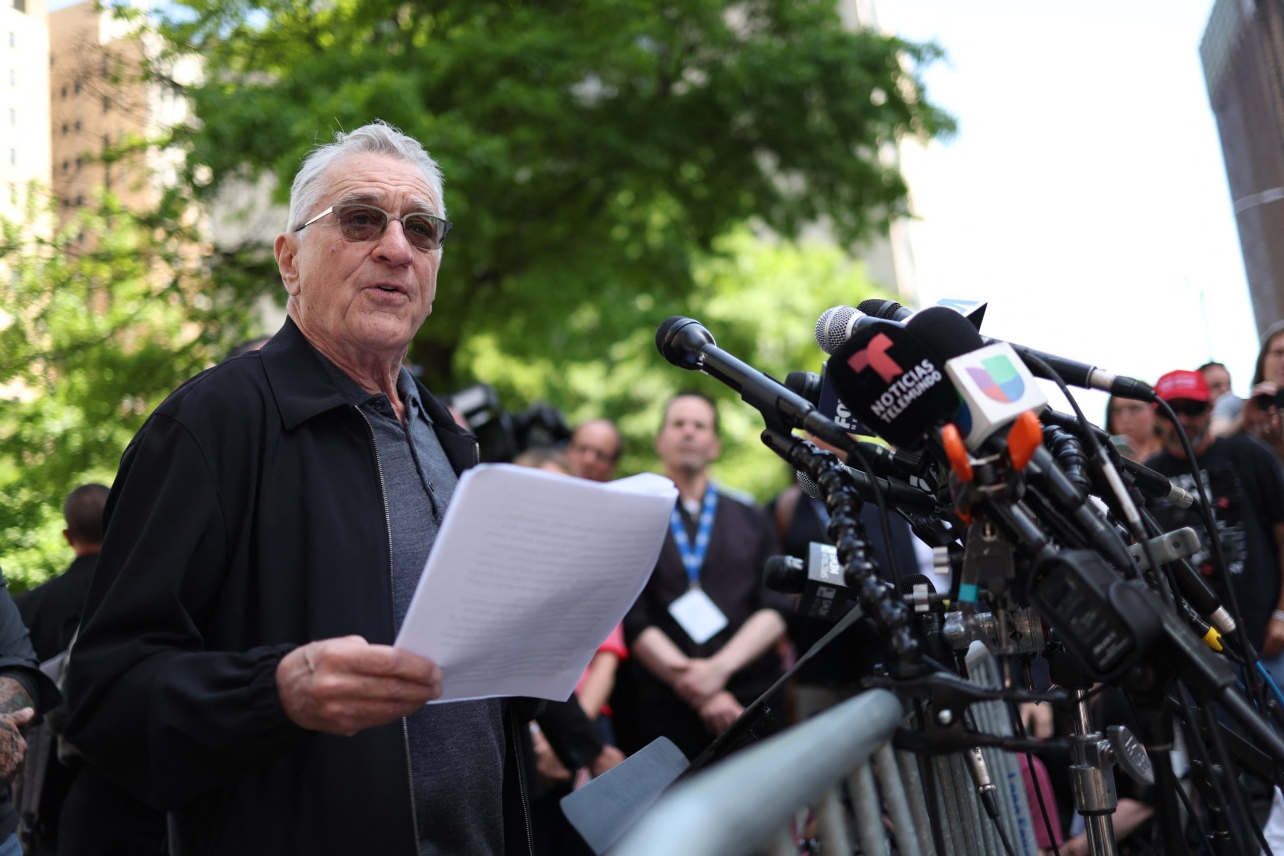 Robert De Niro and former police officers criticize Trump outside New York hush money trial