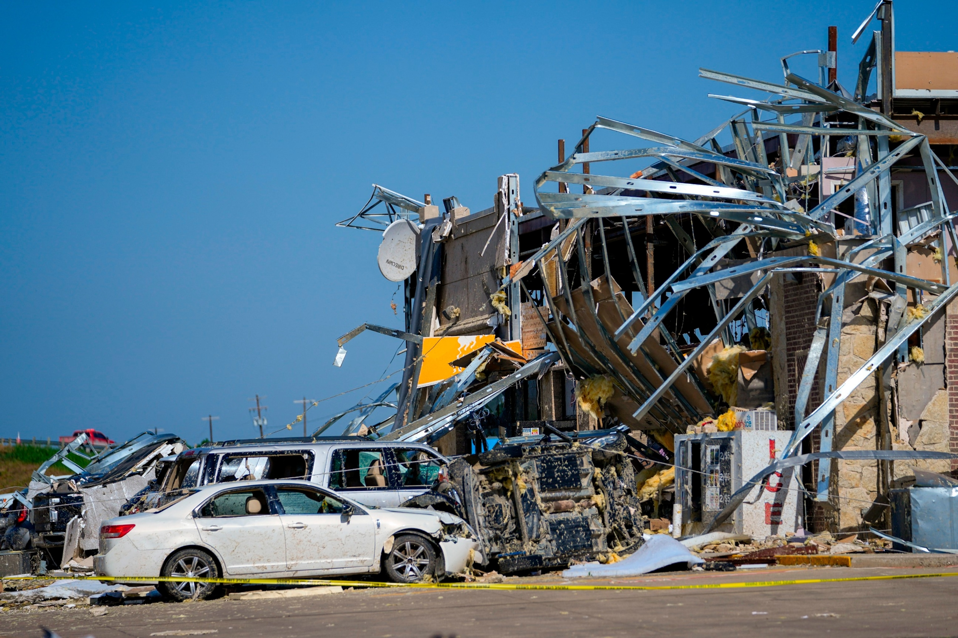 PHOTO: Damage is seen at a truck stop the morning after a tornado rolled through, May 26, 2024, in Valley View, Texas. 