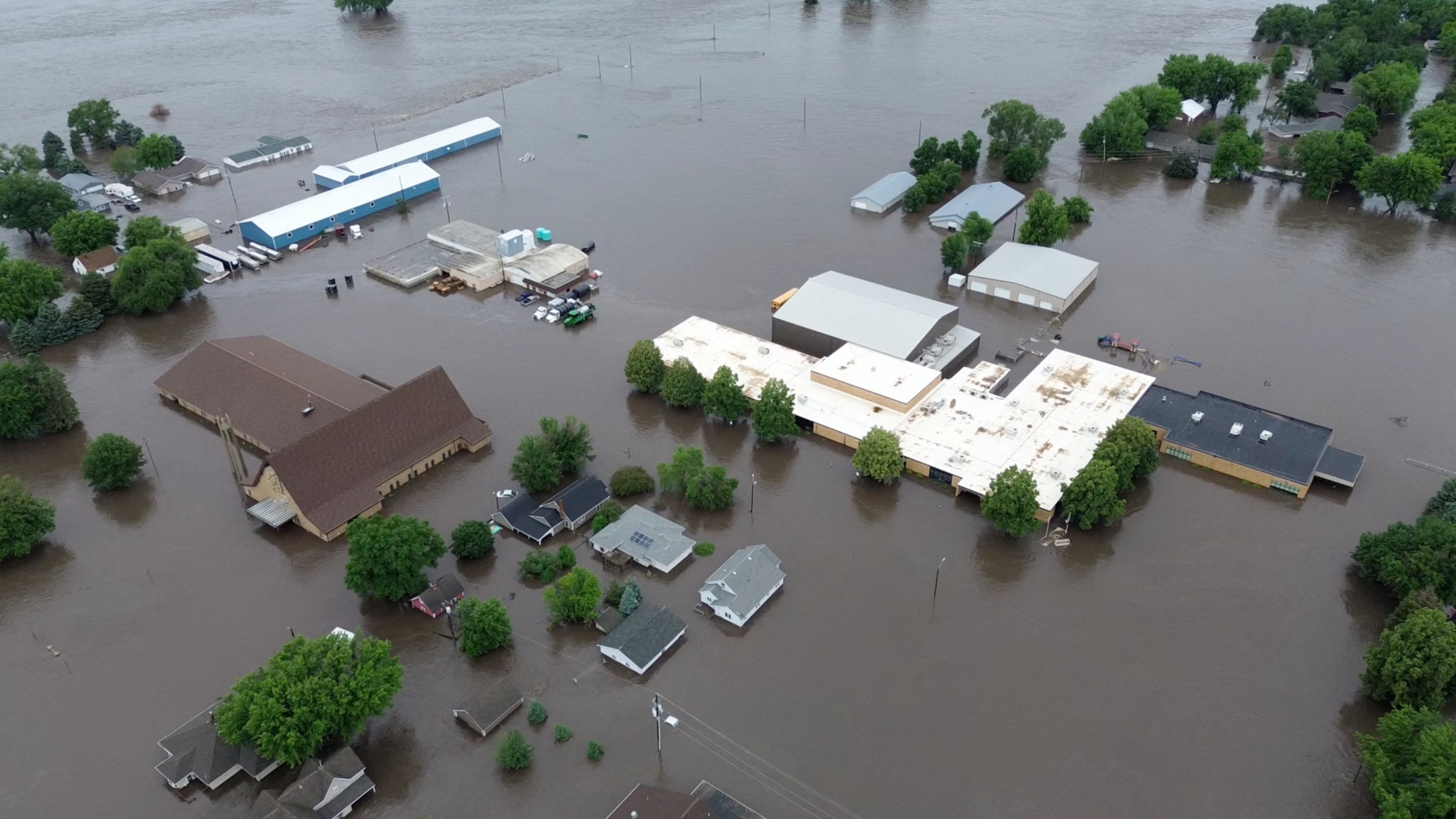 A drone view shows a flooded area following heavy rainfall in Rock Valley, Iowa, U.S. June 22, 2024, in this still image obtained from a social media video. (PHOTO: Chris VB/via REUTERS)
