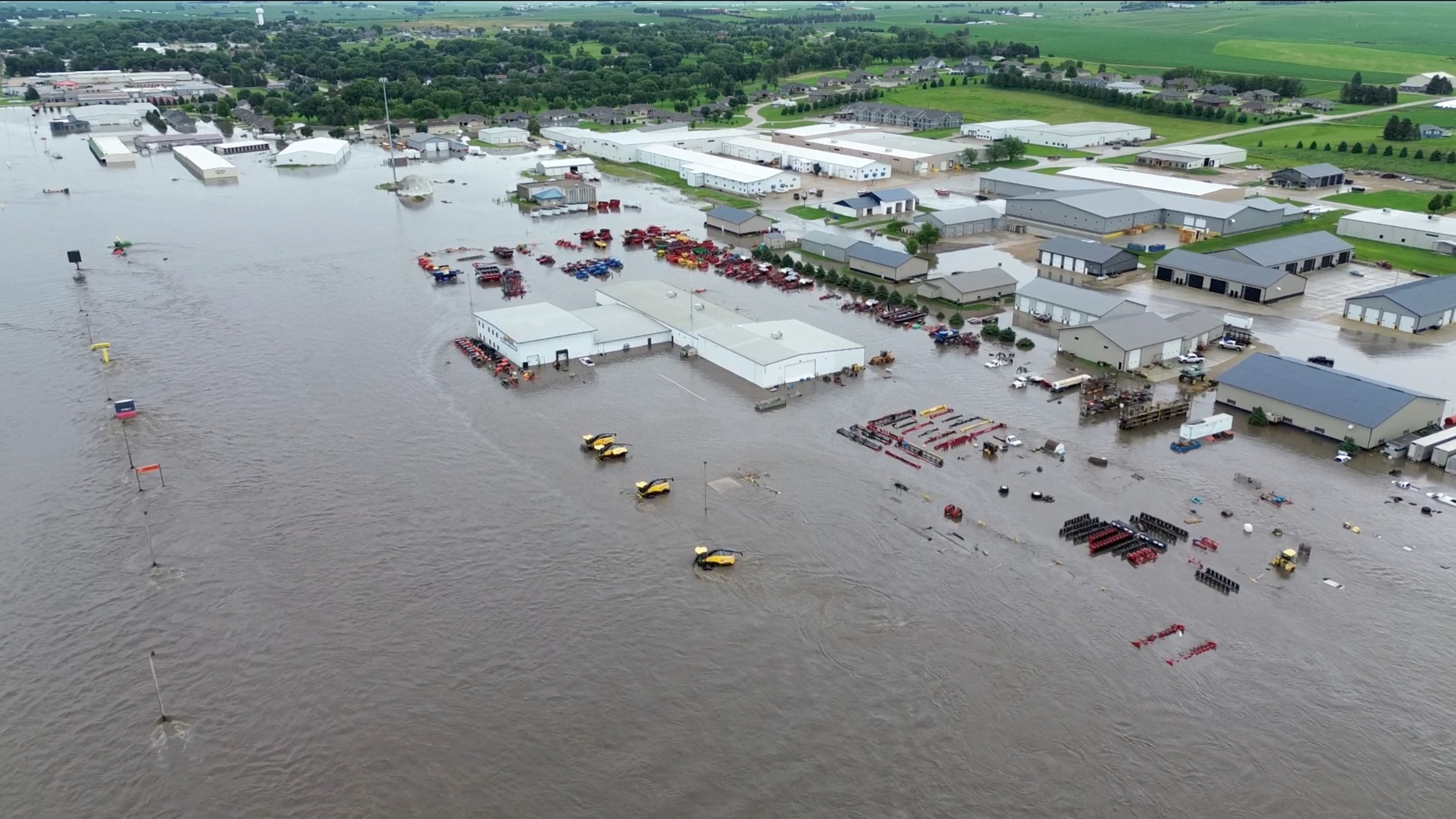 A drone view shows a flooded area following heavy rainfall in Rock Valley, Iowa, U.S. June 22, 2024, in this still image obtained from a social media video. (PHOTO: Chris VB/via REUTERS)