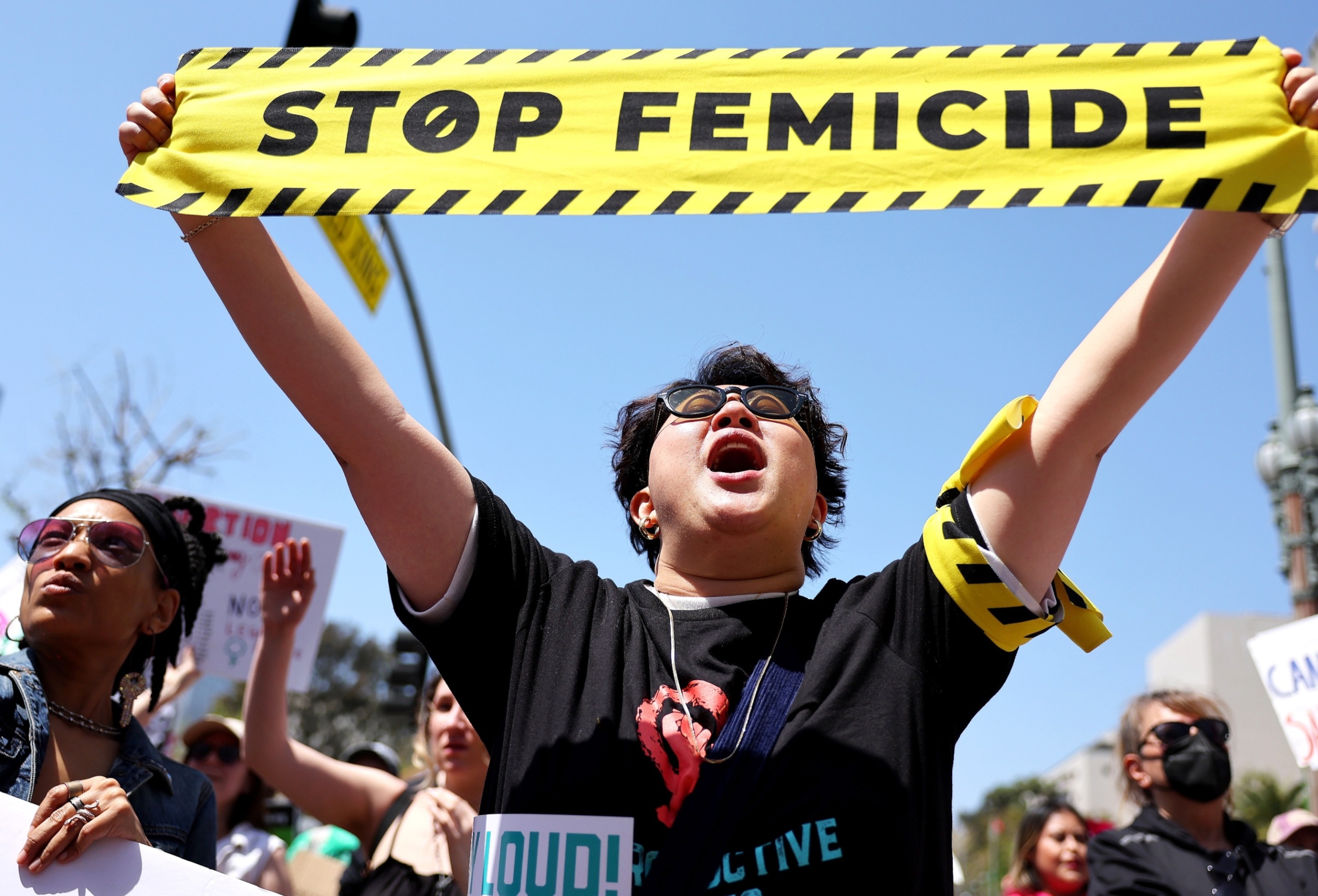 PHOTO: Protestors demonstrate at the March for Reproductive Rights organized by Womens March L.A. on April 15, 2023 in Los Angeles, California.