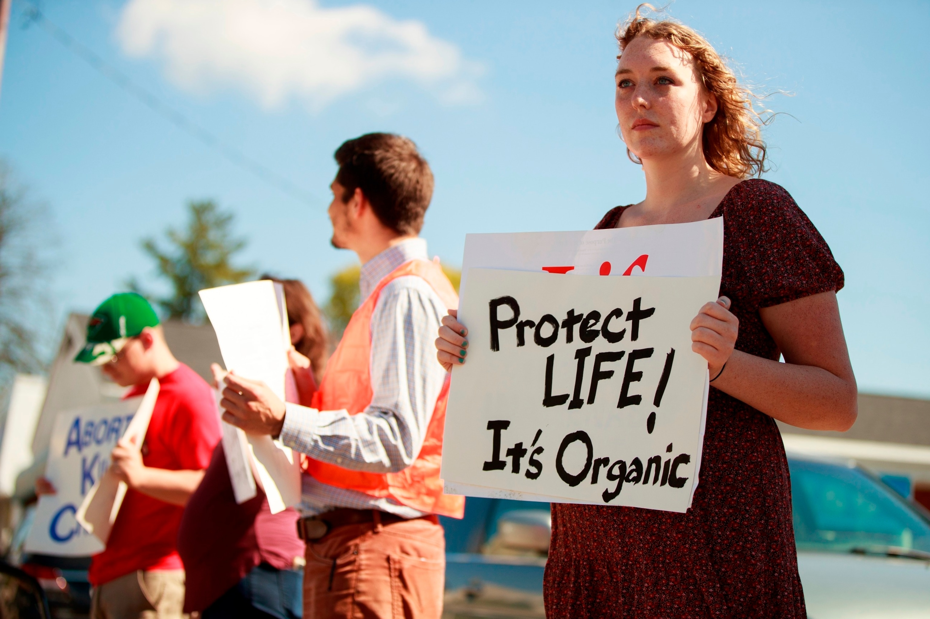 PHOTO: A woman holds a sign during an abortion rally in Bloomington, Indiana, Oct. 2, 2022.