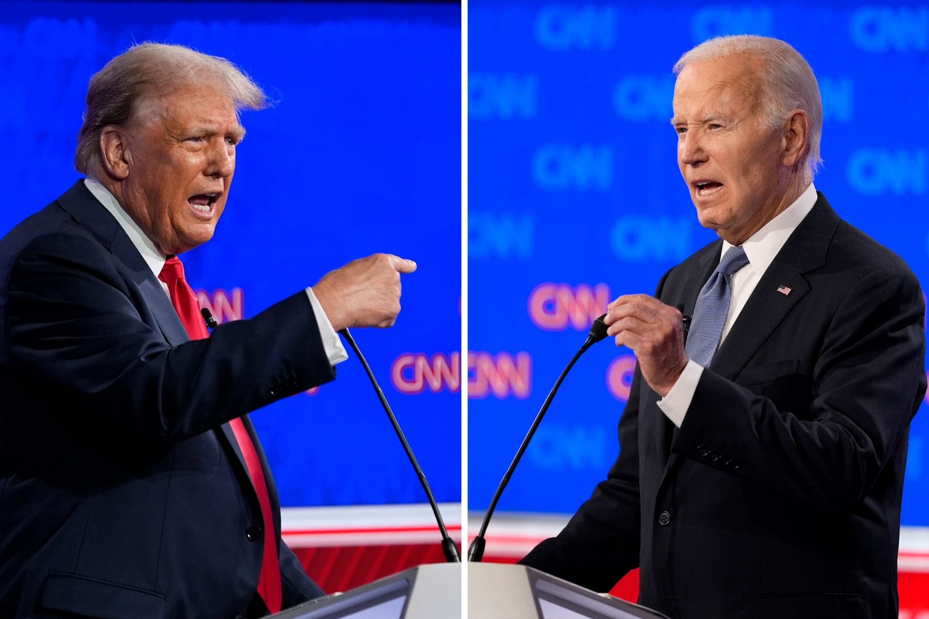 PHOTO: Former President Donald Trump and President Joe Biden during a presidential debate hosted by CNN, June 27, 2024, in Atlanta. 