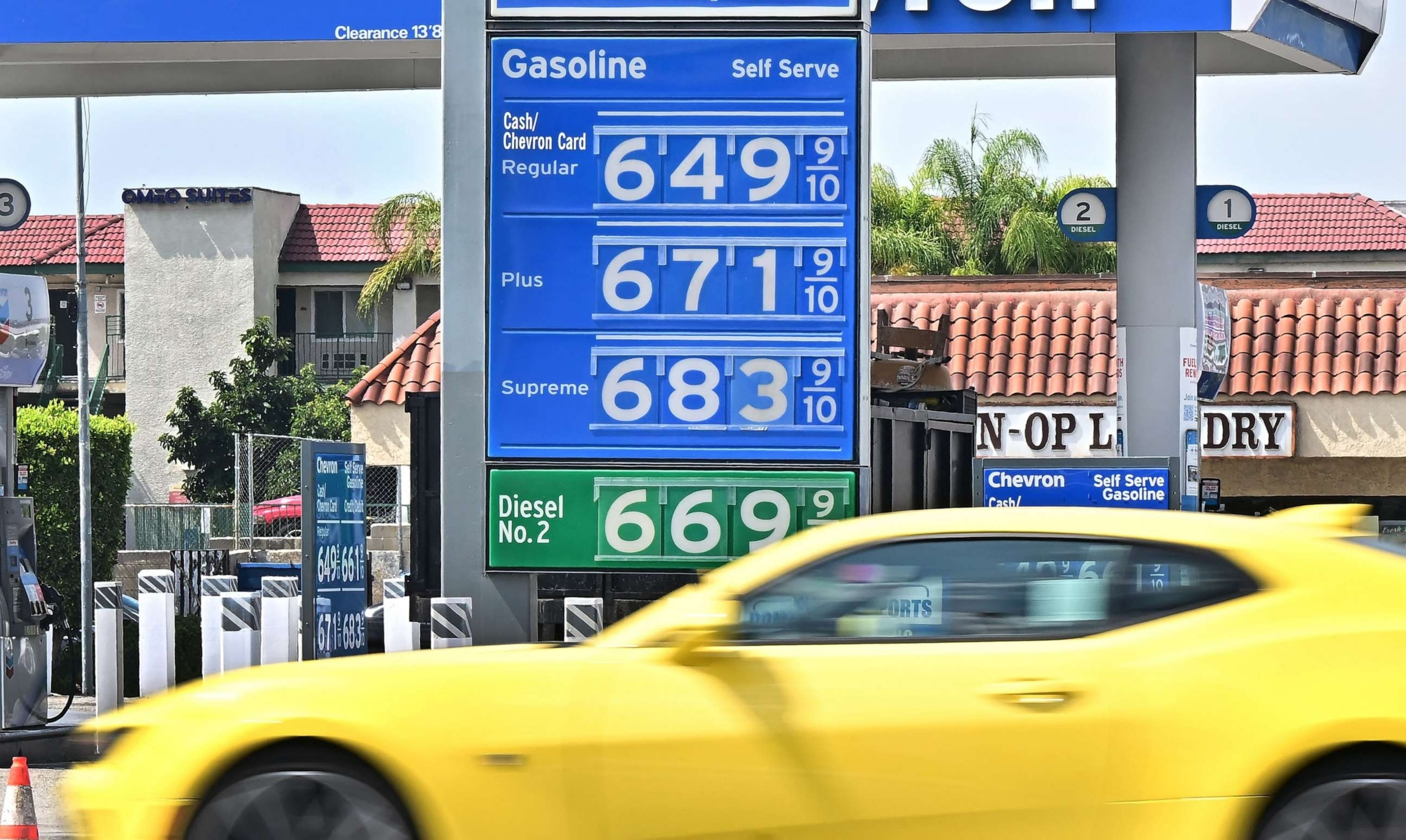 PHOTO: A sign displays the price of gas at a station in Alhambra, Calif., Sept.18, 2023.