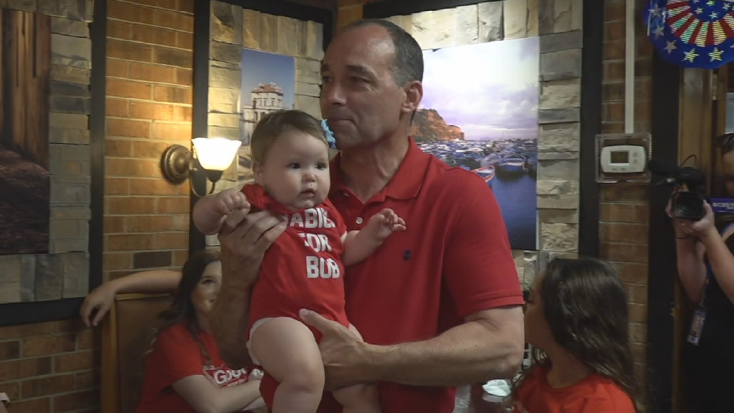 PHOTO: Rep. Bob Good, R-Va., meets with supporters at a primary night election party, June 18, 2024, in Lynchburg, Va.