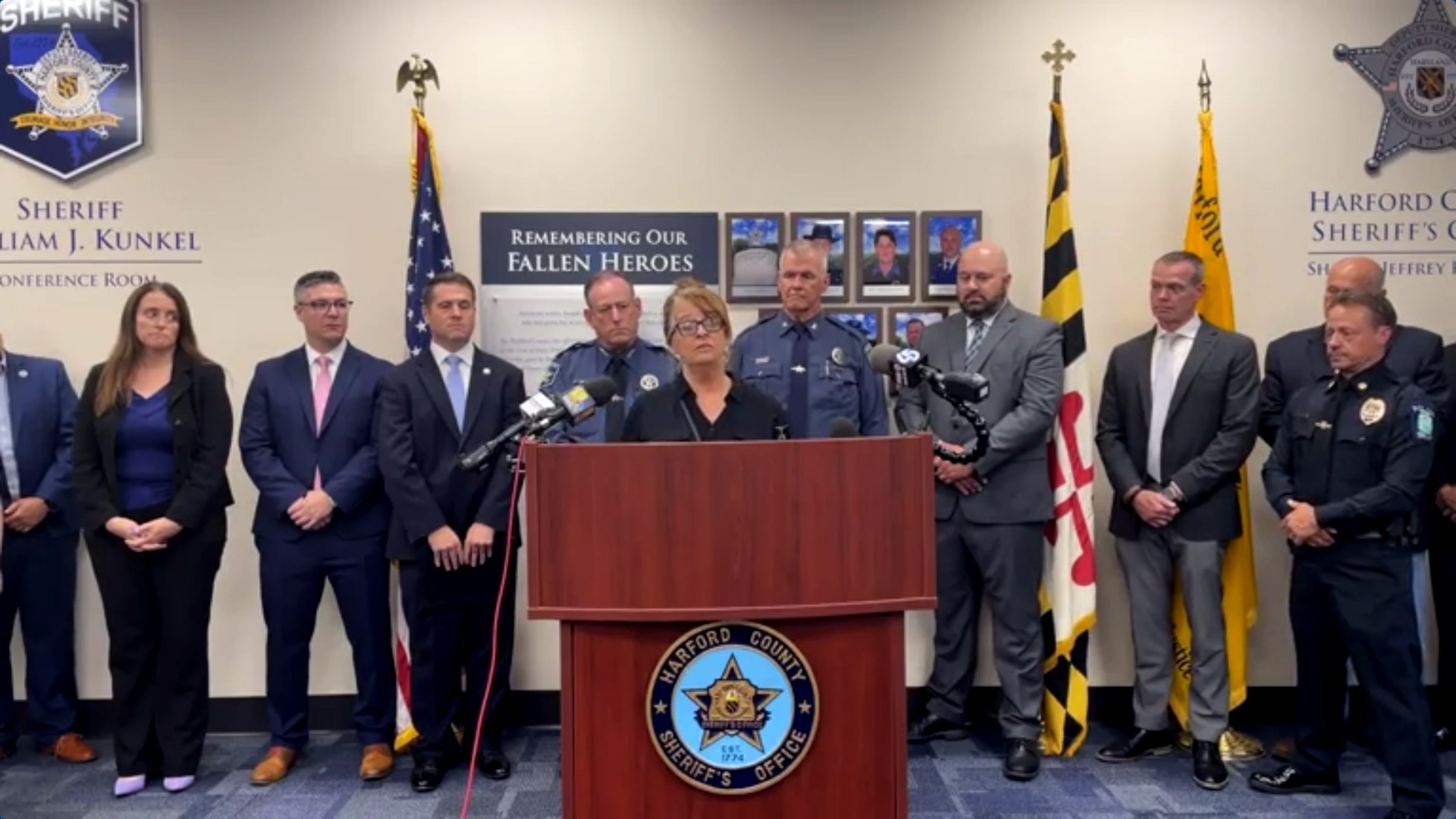 PHOTO: Patricia Morin, the mother of Rachel Morin, speaks at a news conference at the Harford County Sheriff's Office on June 15, 2024, following the arrest of a suspect in her daughter's homicide.