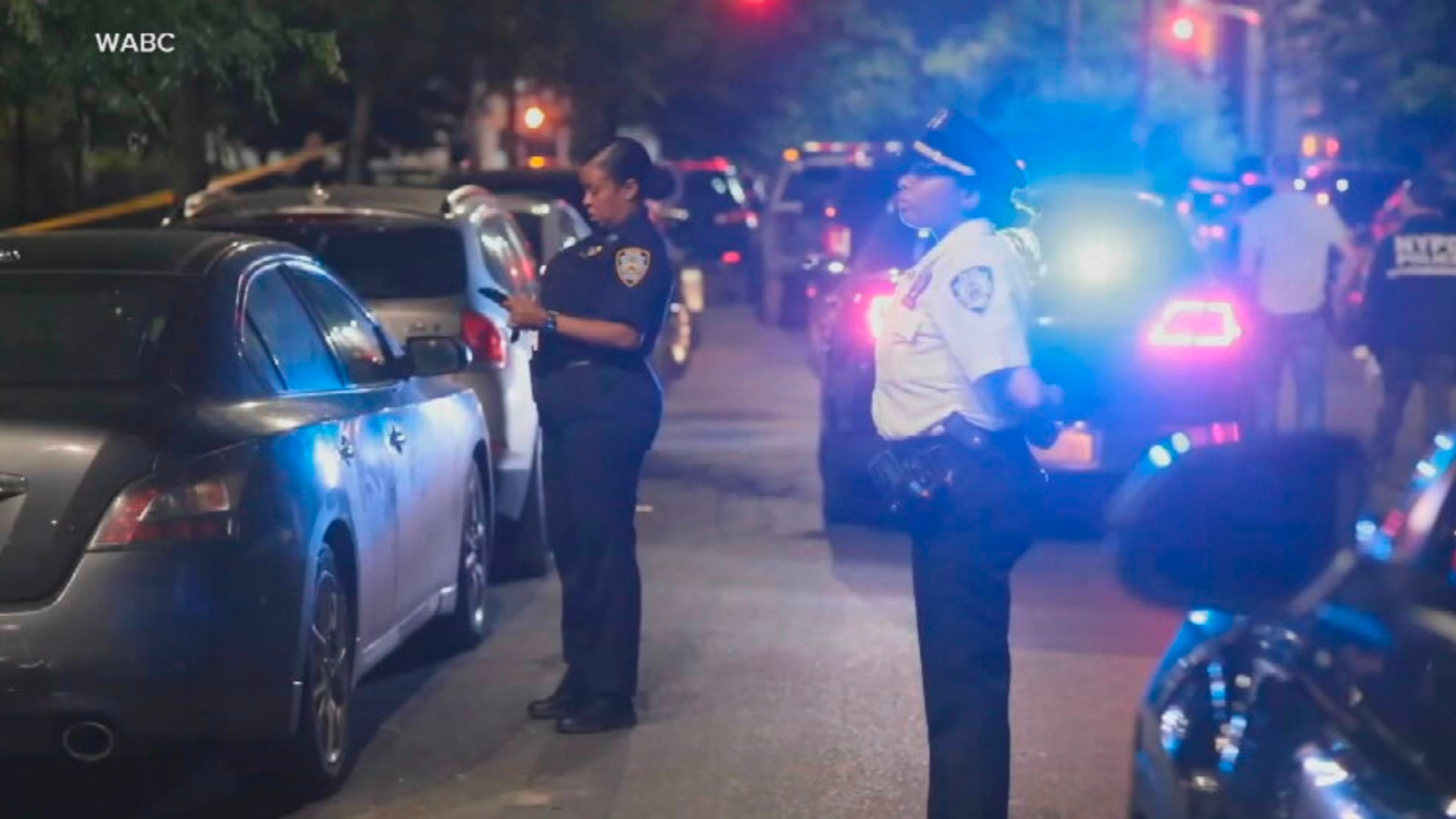 PHOTO: New York City police officers investigate a shooting on June 3, 2024, that left two girls, ages 9 and 11, wounded at a Hilltop Playground in Brownsville, Brooklyn.