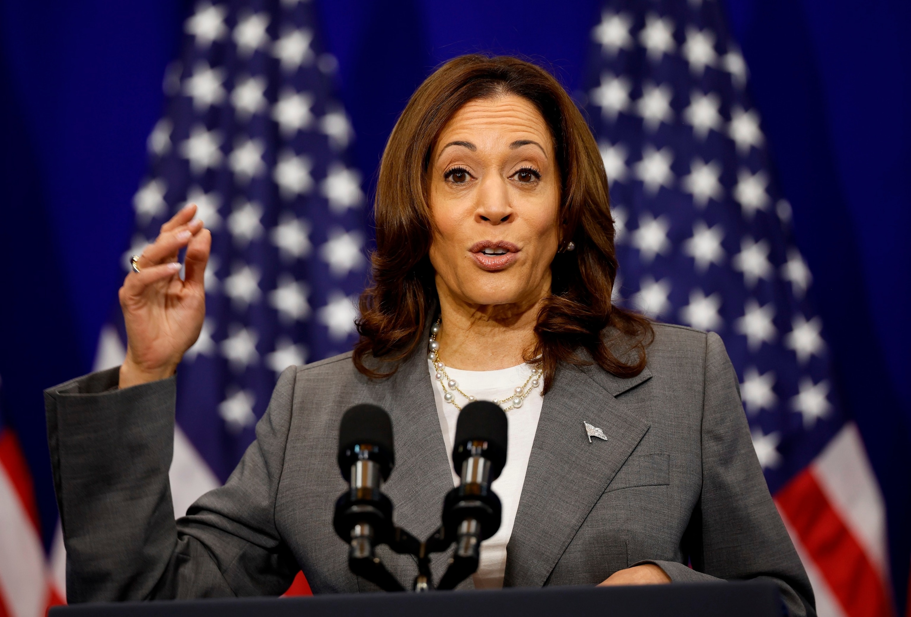 PHOTO: Vice President Kamala Harris delivers remarks on reproductive rights at Ritchie Coliseum on the campus of the University of Maryland on June 24, 2024 in College Park, Md.