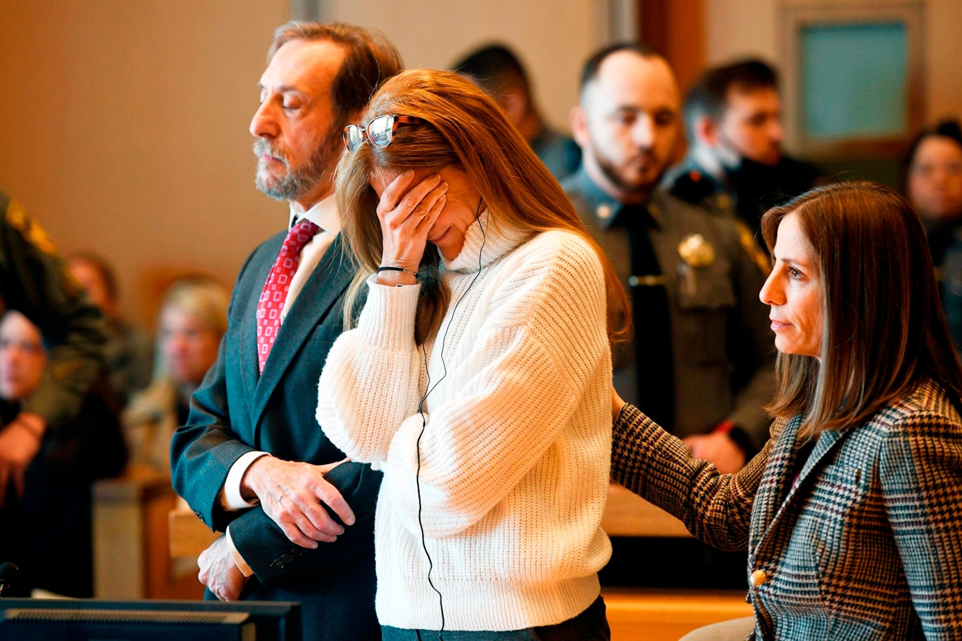 PHOTO: Michelle Troconis listens as a verdict of guilty on all counts is read on the final day jury deliberation for her criminal trial at Connecticut Superior Court in Stamford, Conn., March 1, 2024.