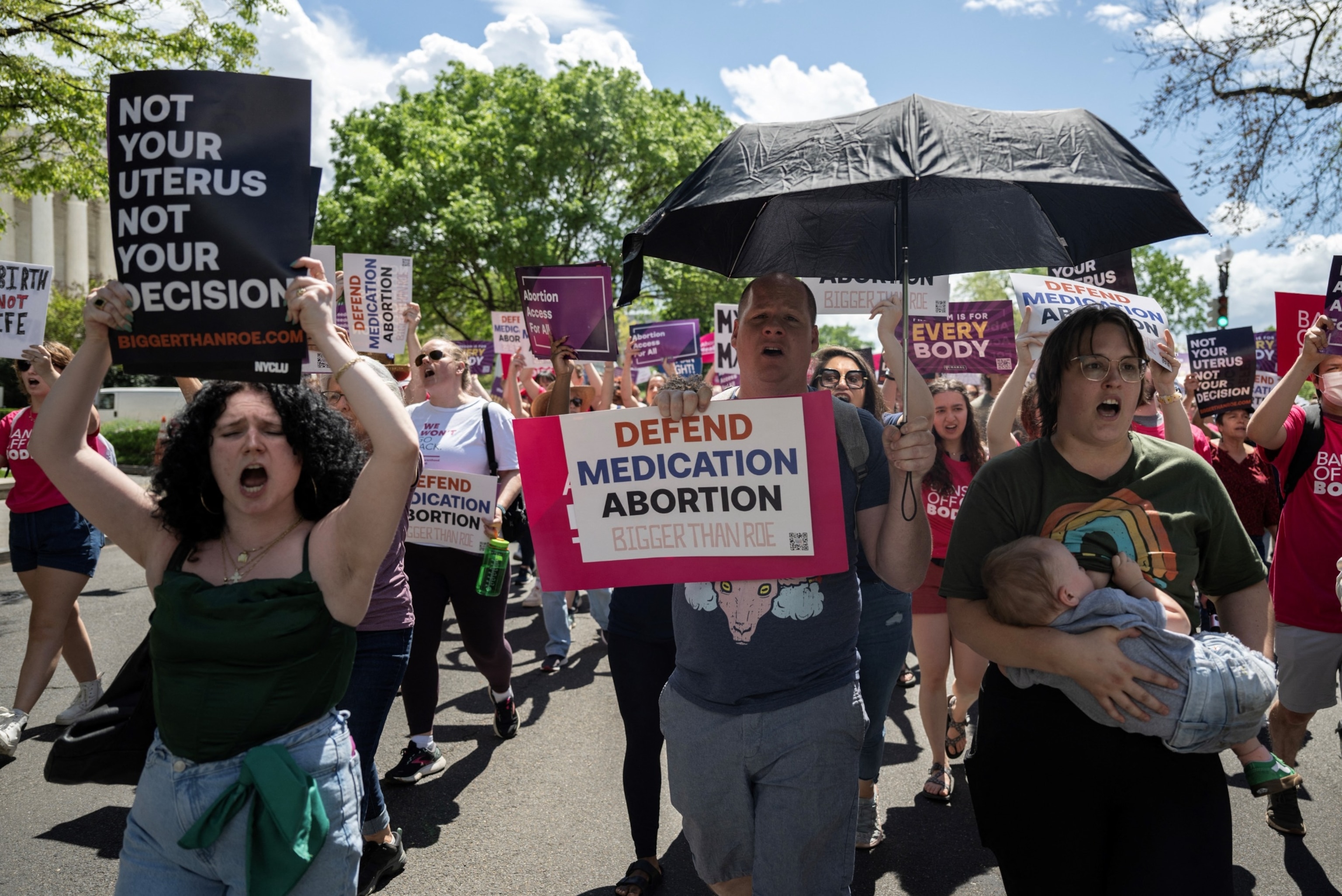 PHOTO: Demonstrators rally in support of abortion rights at the US Supreme Court in Washington, DC, April 15, 2023.